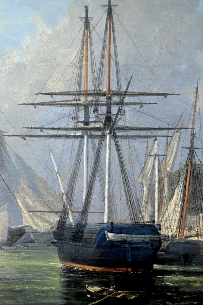 Art Painting “Quai En Lumière”, Oil On Panel, Signed Jules D’évry – Mid 199th photo