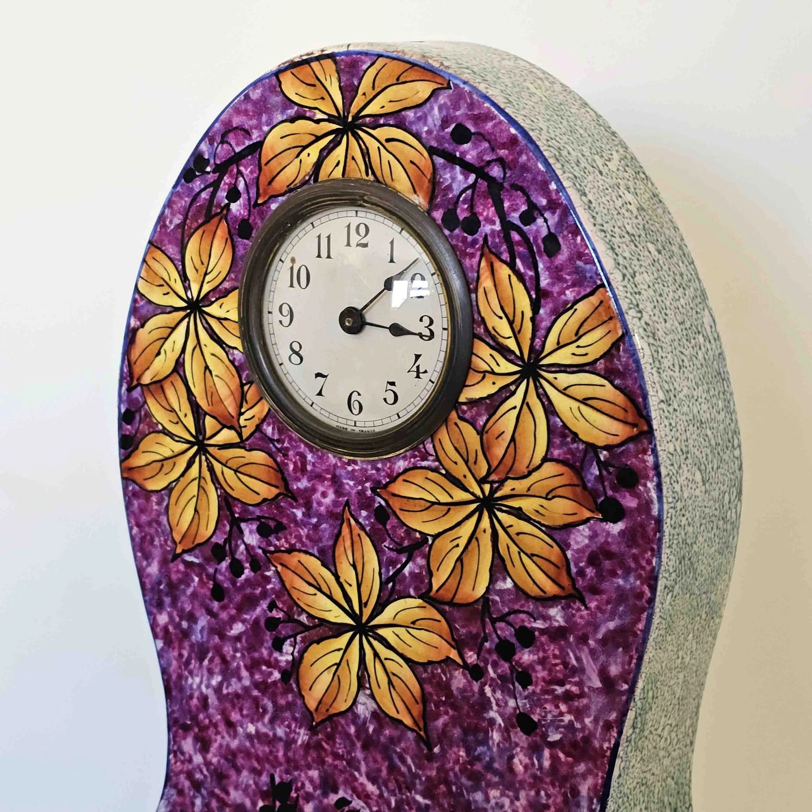 Early 20th Century Antique French Ceramic Mantle Clock Bright & Colourful Leaf Motif photo Home Decor