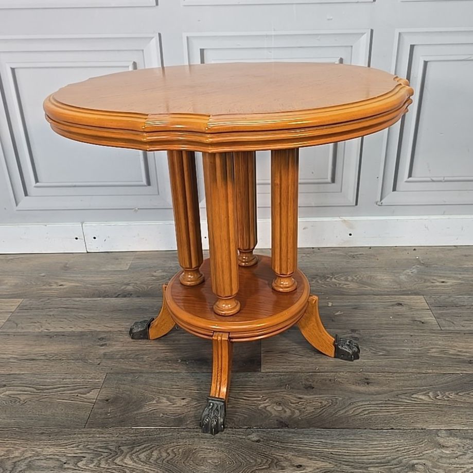 Vintage Side Coffee Table Round Claw Feet Column Regency Antique Style Wooden