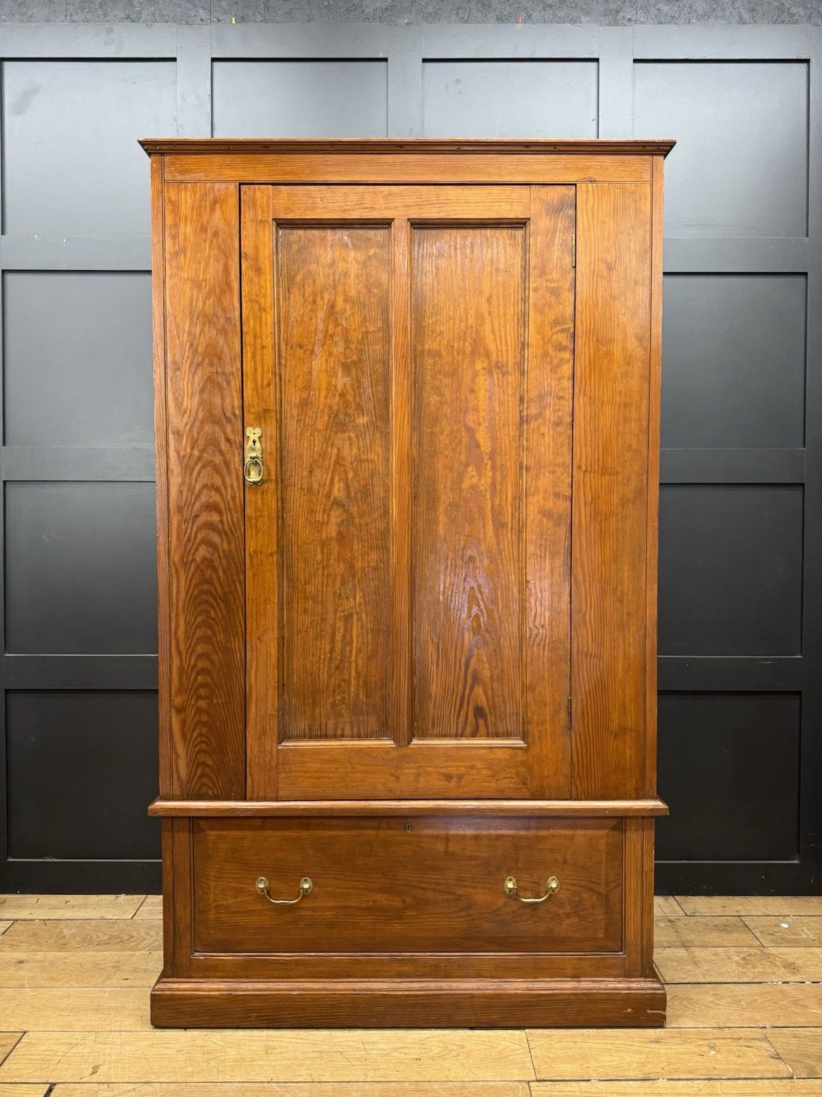 Antique Pitch Pine Single Wardrobe Bedroom Storage Cupboard Drawer