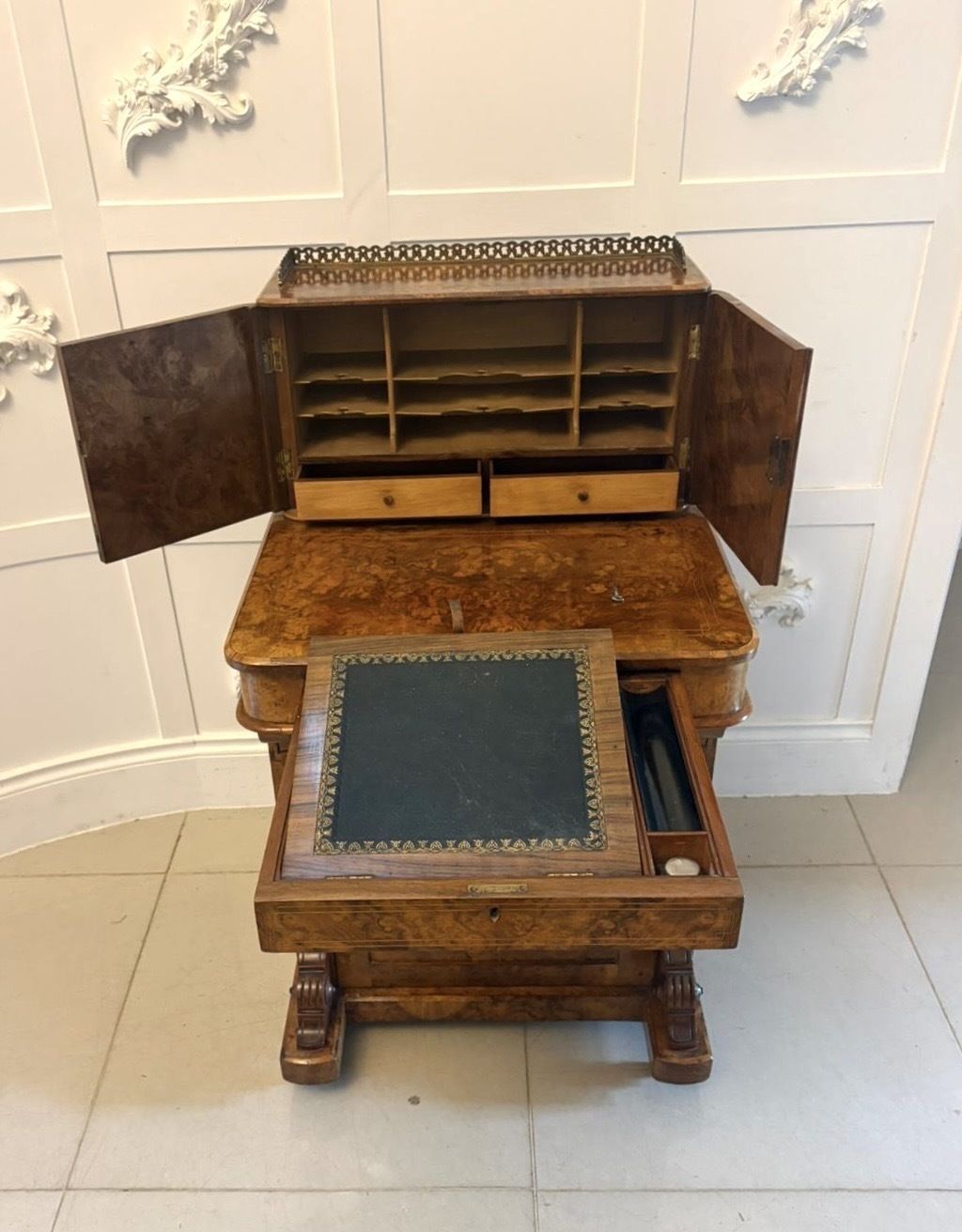 photo buy Antique 19th Century Burr Walnut Davenport Desk
