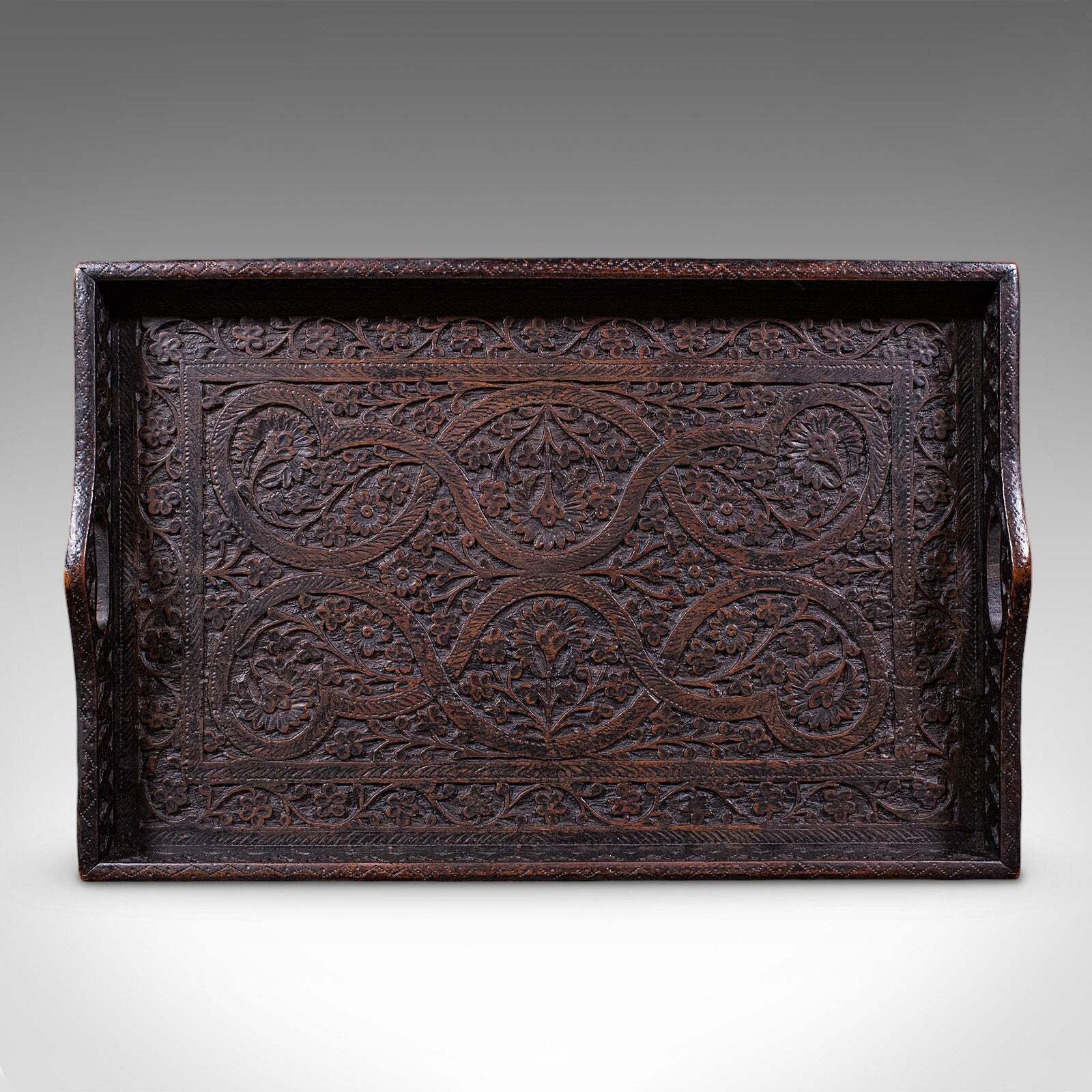 Antique Carved Serving Tray, Anglo Indian, Afternoon Tea Platter, Late Victorian photo buy