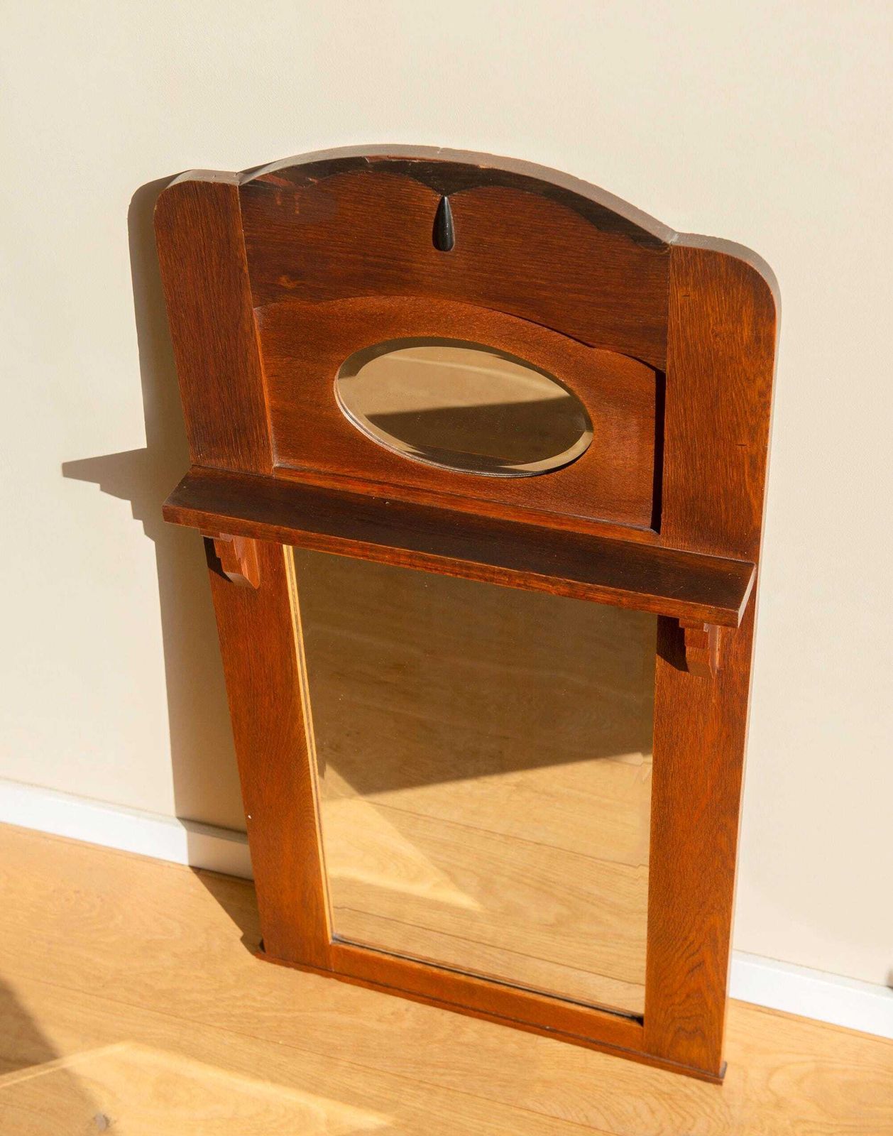 Large Dutch Art Deco Mirror – Amsterdam School Oak Wall Mirror – Antique Hallway Mirror, 1920s photo vintage