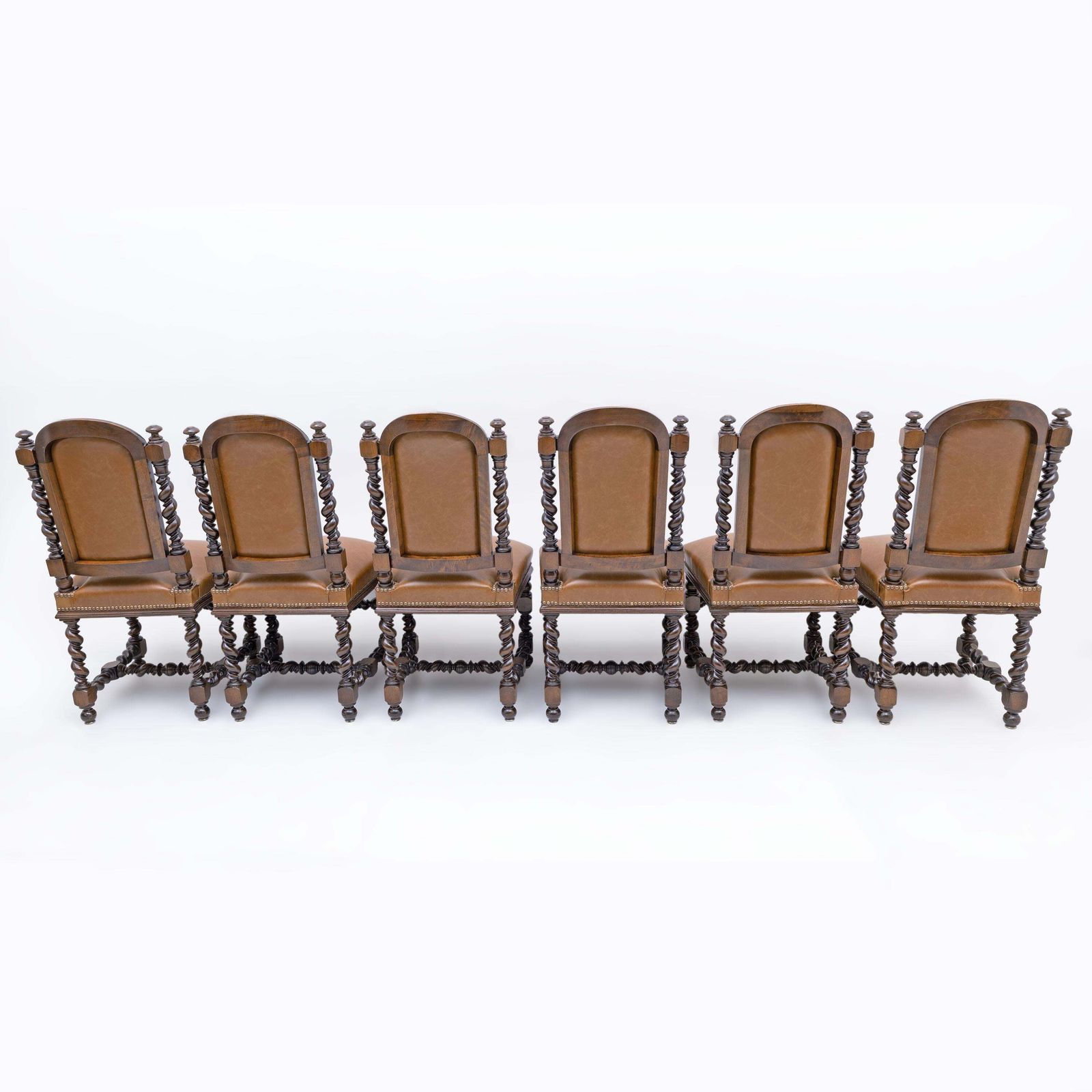 Six Of Antique Italian Neo Renaissance Walnut Dining Chairs In Genuine Leather. photo vintage