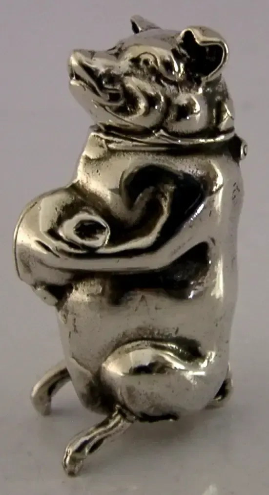 Novelty English Sterling Silver Greedy Pig Banker Vesta Case 1991 photo for sale