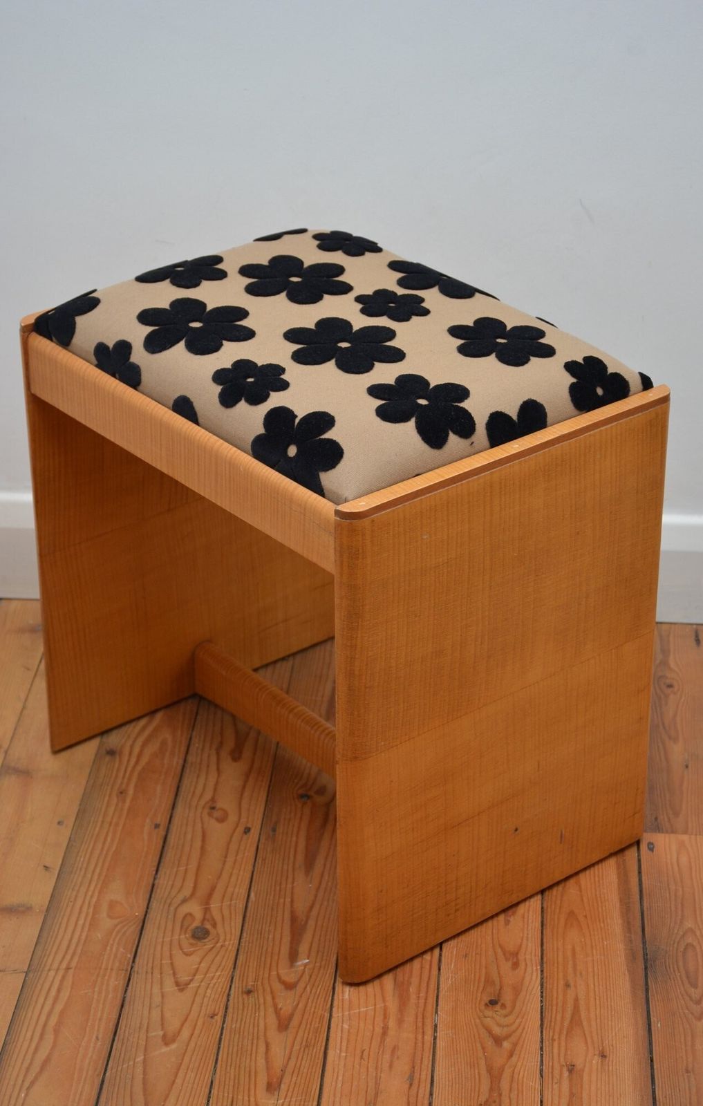 English Art Deco Sycamore Dressing Table Stool With New Flowery Top Cover photo furniture