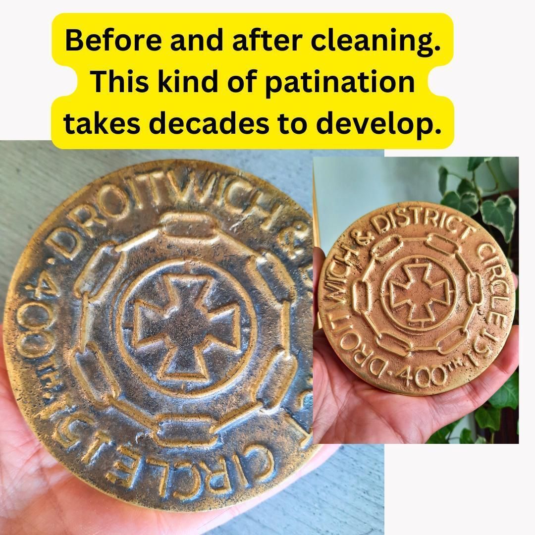 Antique Solid Brass Paperweight Medallion From Catenian Organization Of Droitwich And Circle In The Midlands photo for sale