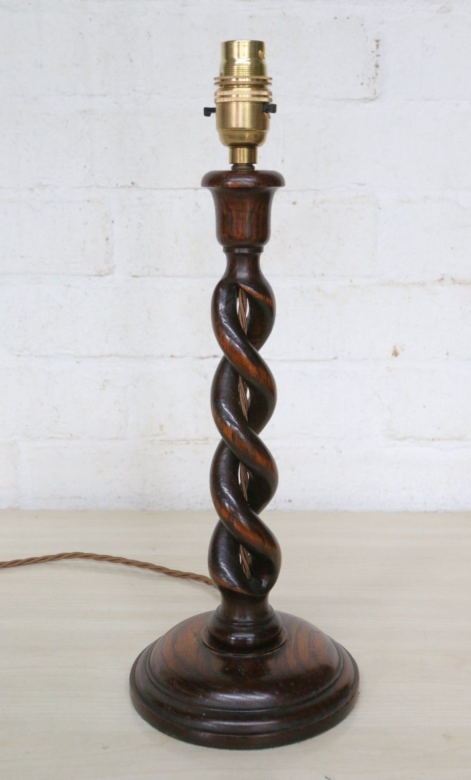 Antique Wooden Table Lamp Early 20th C. Turned Open Barley Twist Oak Lamp Base