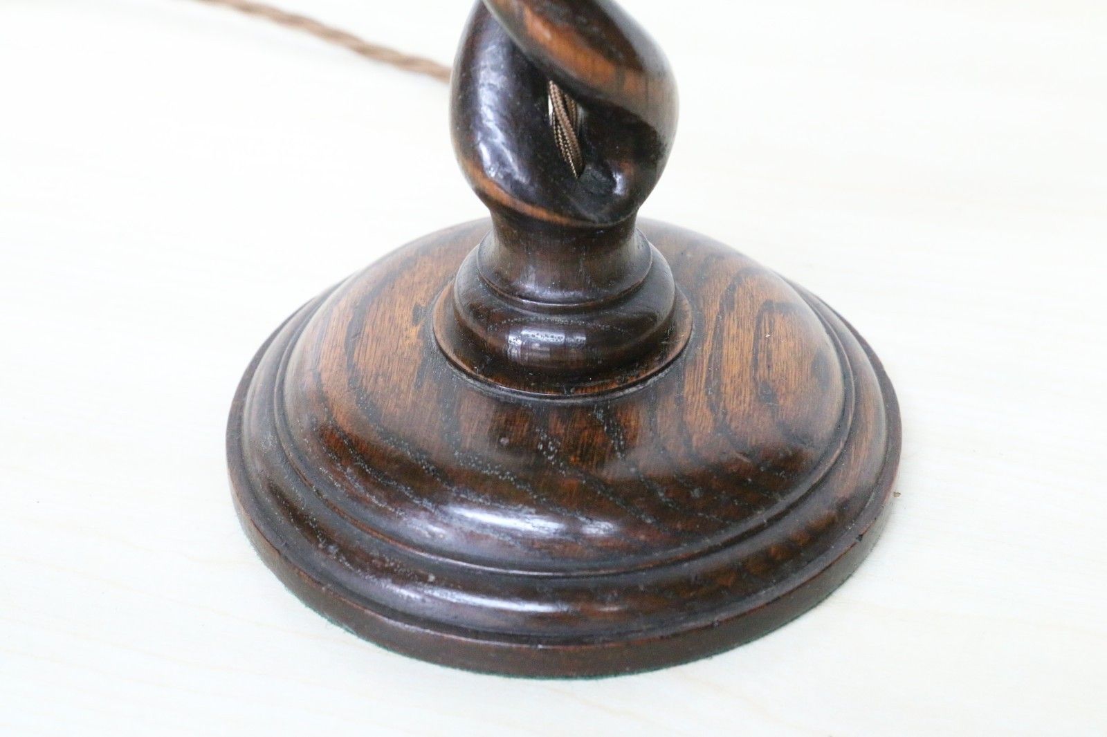 Antique Wooden Table Lamp Early 20th C. Turned Open Barley Twist Oak Lamp Base photo for sale