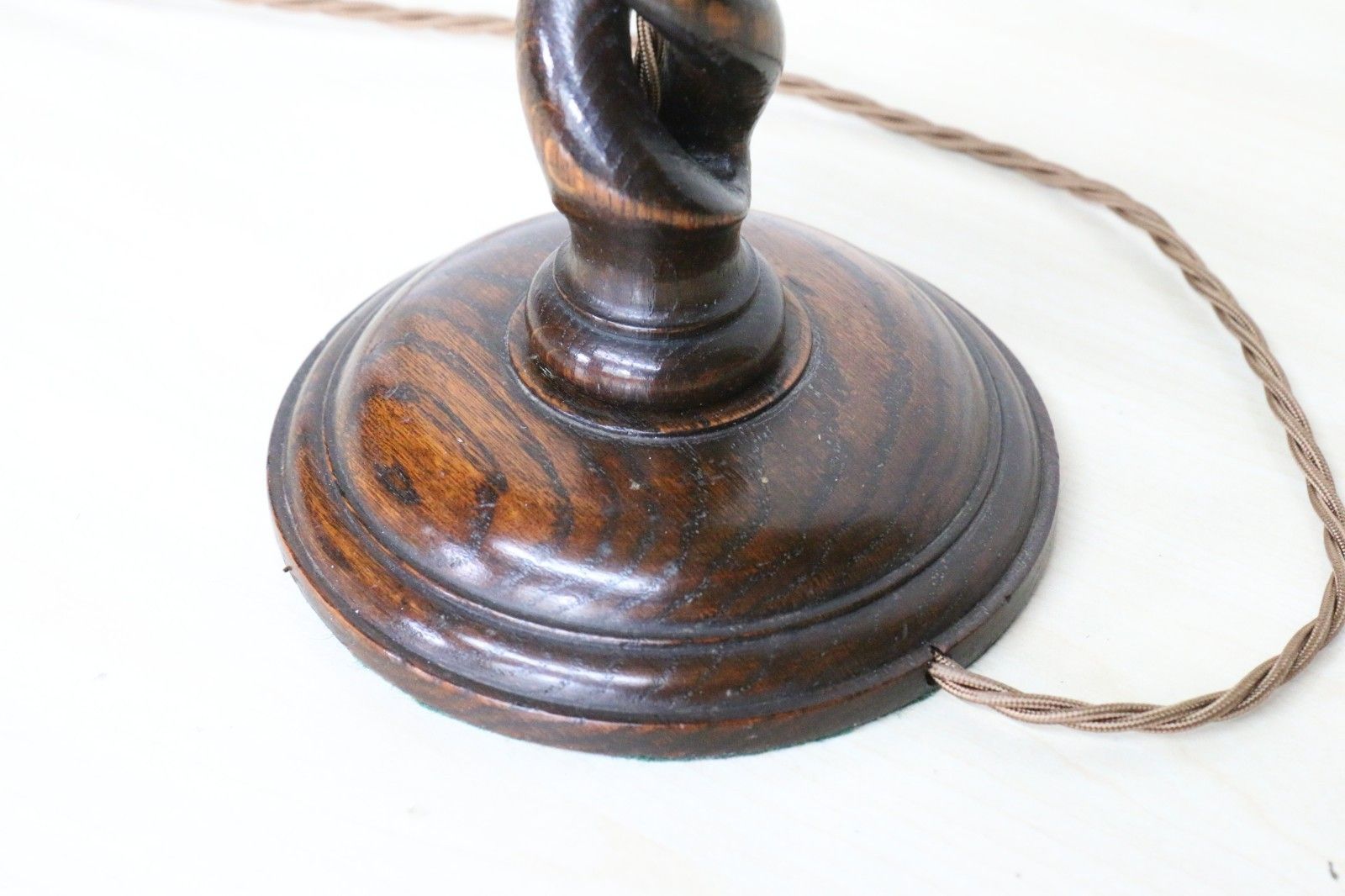 Antique Wooden Table Lamp Early 20th C. Turned Open Barley Twist Oak Lamp Base photo Lighting