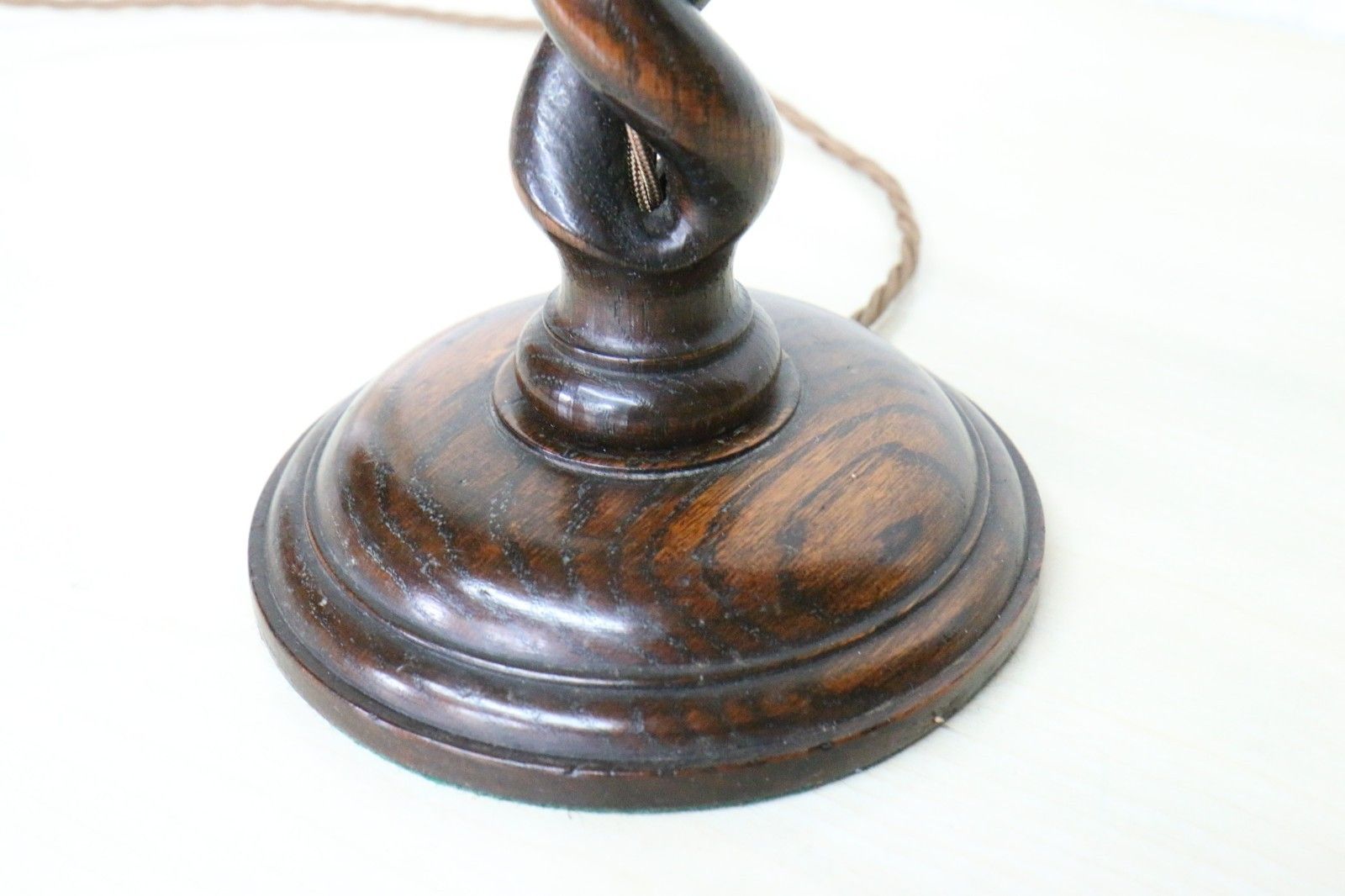 photo furniture Antique Wooden Table Lamp Early 20th C. Turned Open Barley Twist Oak Lamp Base