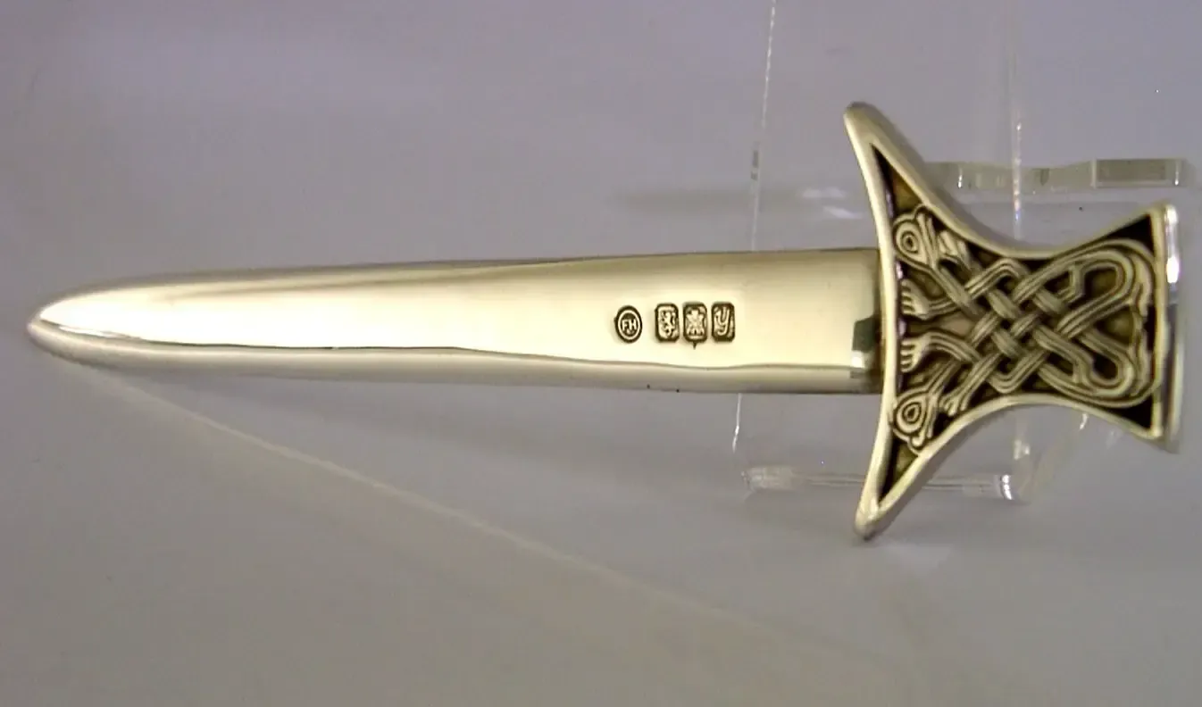 Scottish Sterling Silver Celtic Letter Envelope Opener 1998 Cased Desk Item photo Home Decor