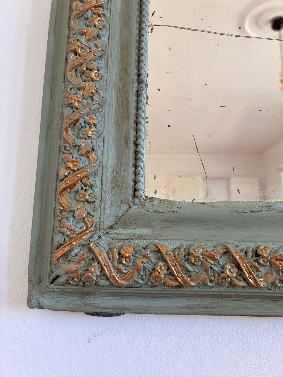 Antique French Louis Philippe Mirror – Green And Gold, Late 19th Century photo for sale