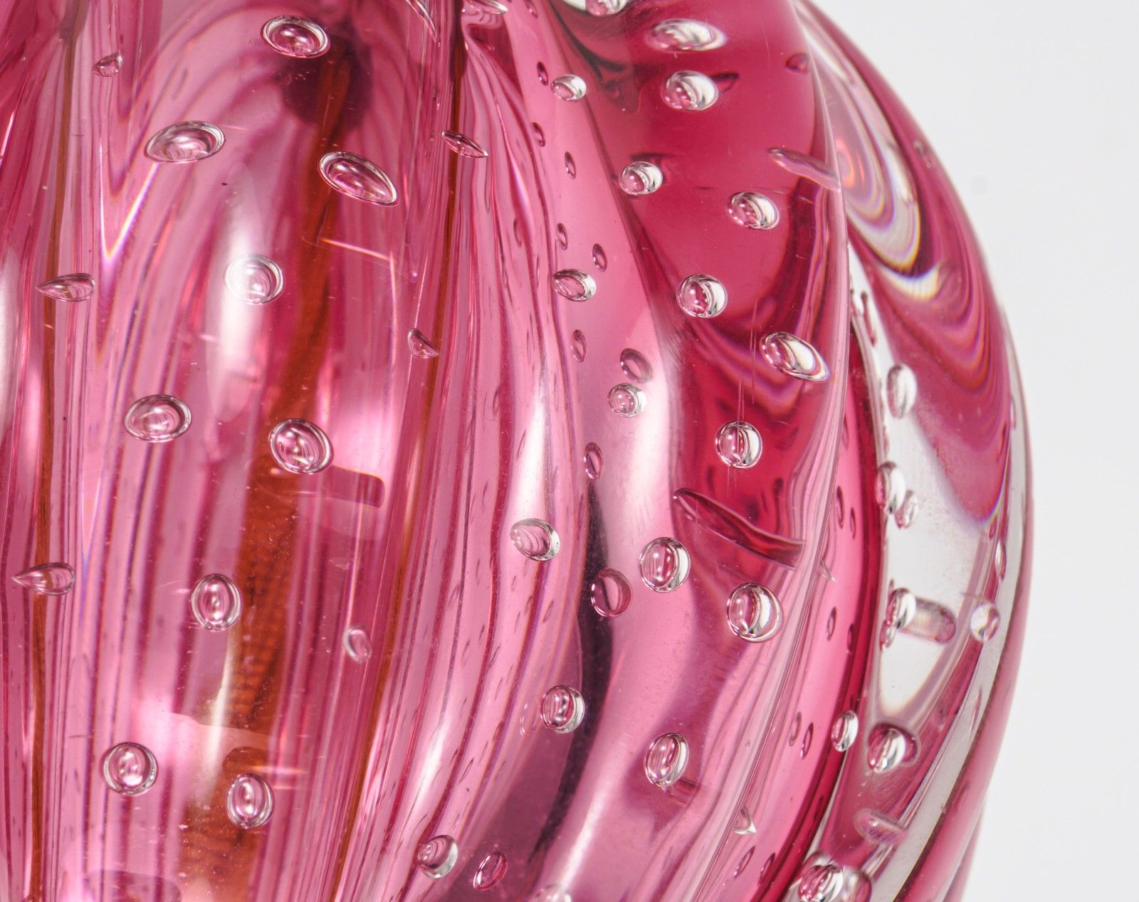 Pair 1960s Archimede Seguso Pink Bullicante Murano Glass Table Lamps Wiwht Original Labels photo vinterior