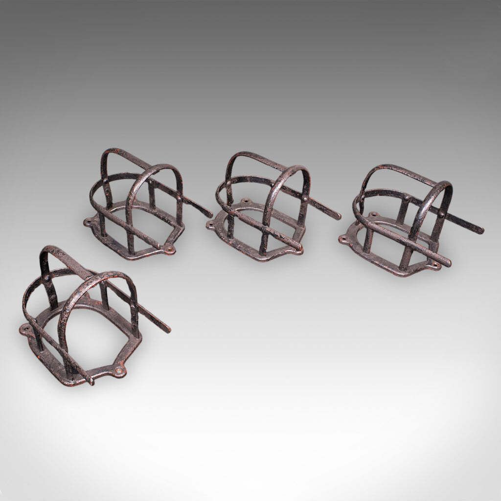 Furniture Set Of 4 Antique Crop Hanging Racks, English, Iron, Hooks, Equestrian, Victorian photo