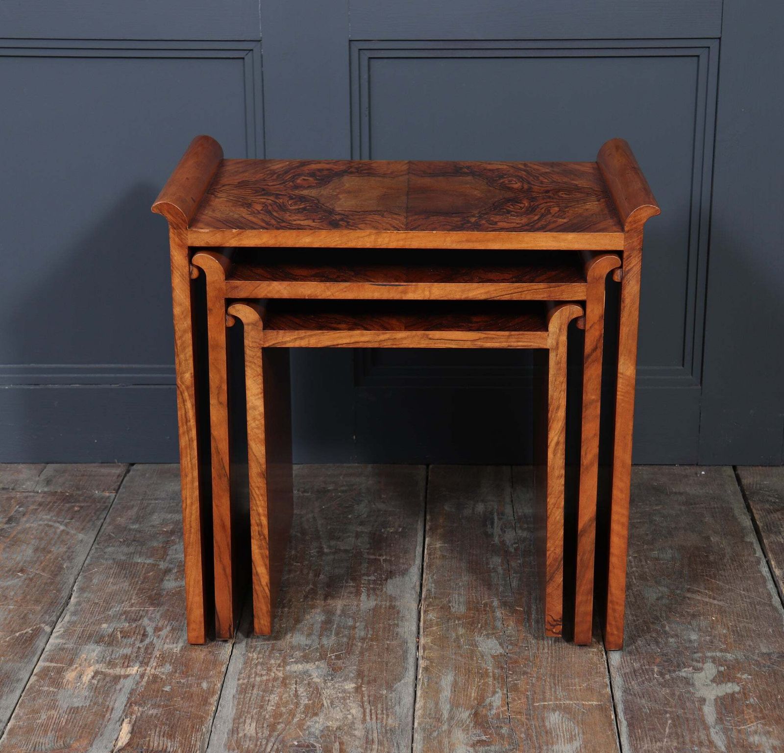 English Art Deco Walnut Nest Of Tables, Circa 1930 photo vinterior