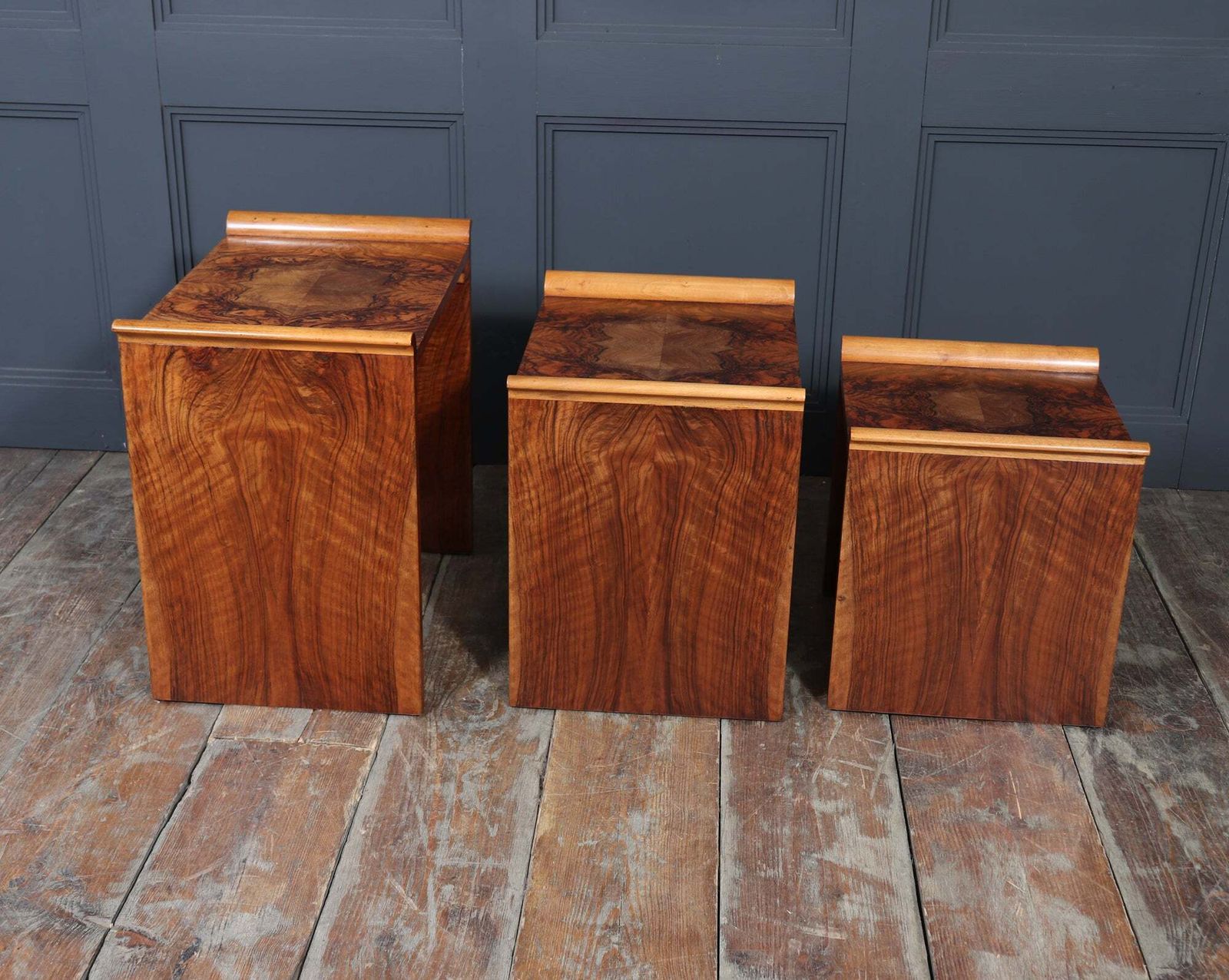 photo furniture English Art Deco Walnut Nest Of Tables, Circa 1930