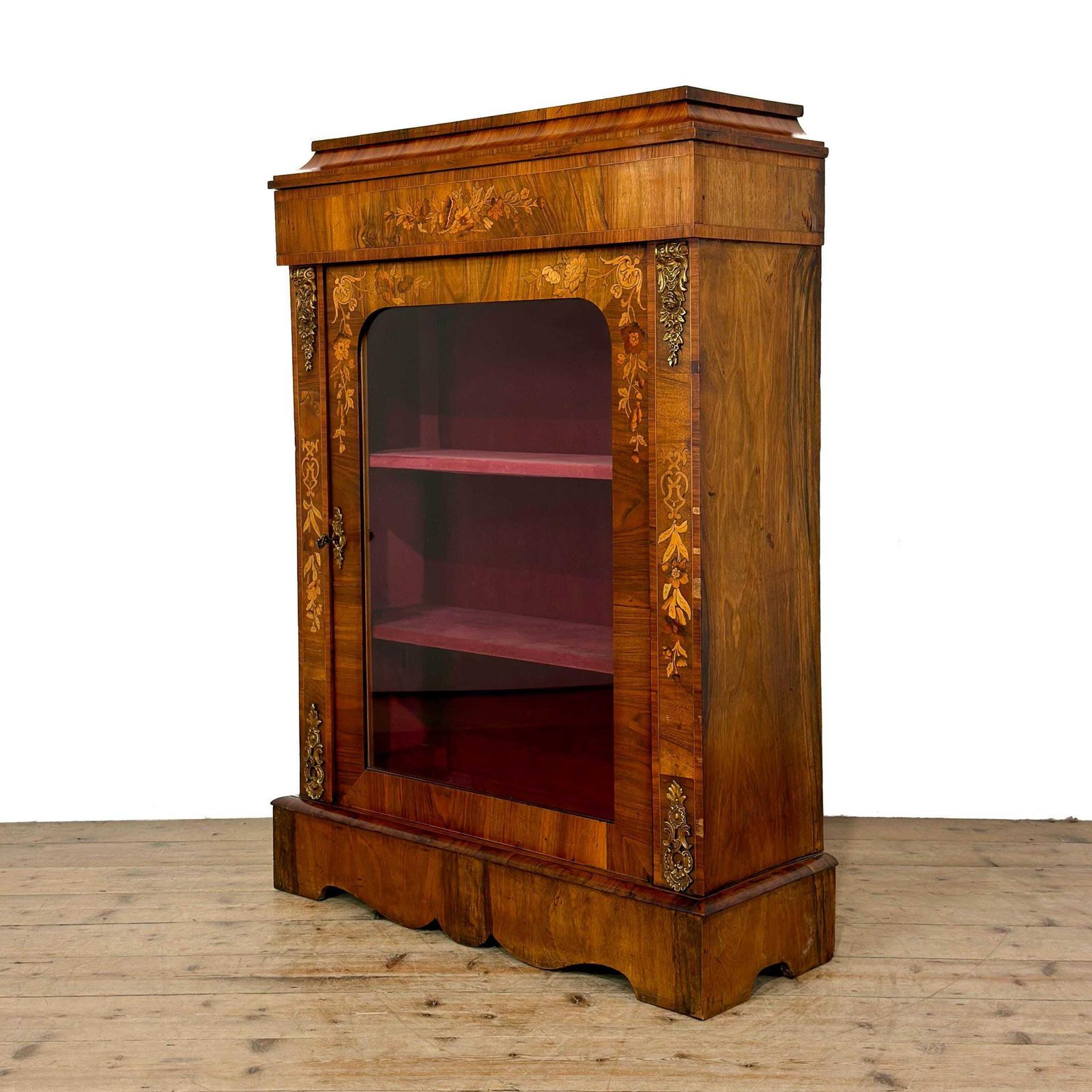 Antique Walnut Inlaid Pier Cabinet | Display Cabinet | Antique Cabinet | Antique Storage | Display Cabinet (M 6877) photo Furniture