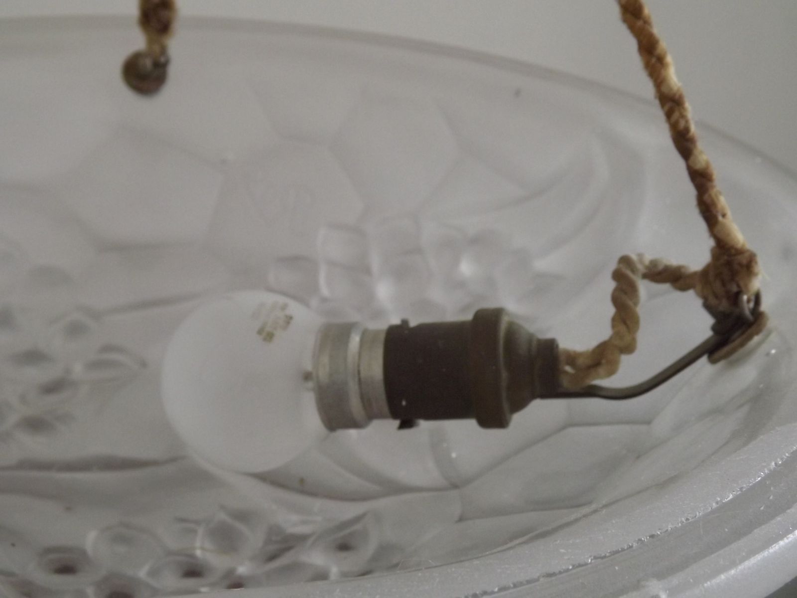 photo for sale French Art Deco Ceiling Light Ros Degue Frosted Molded Glass Plafonnier
