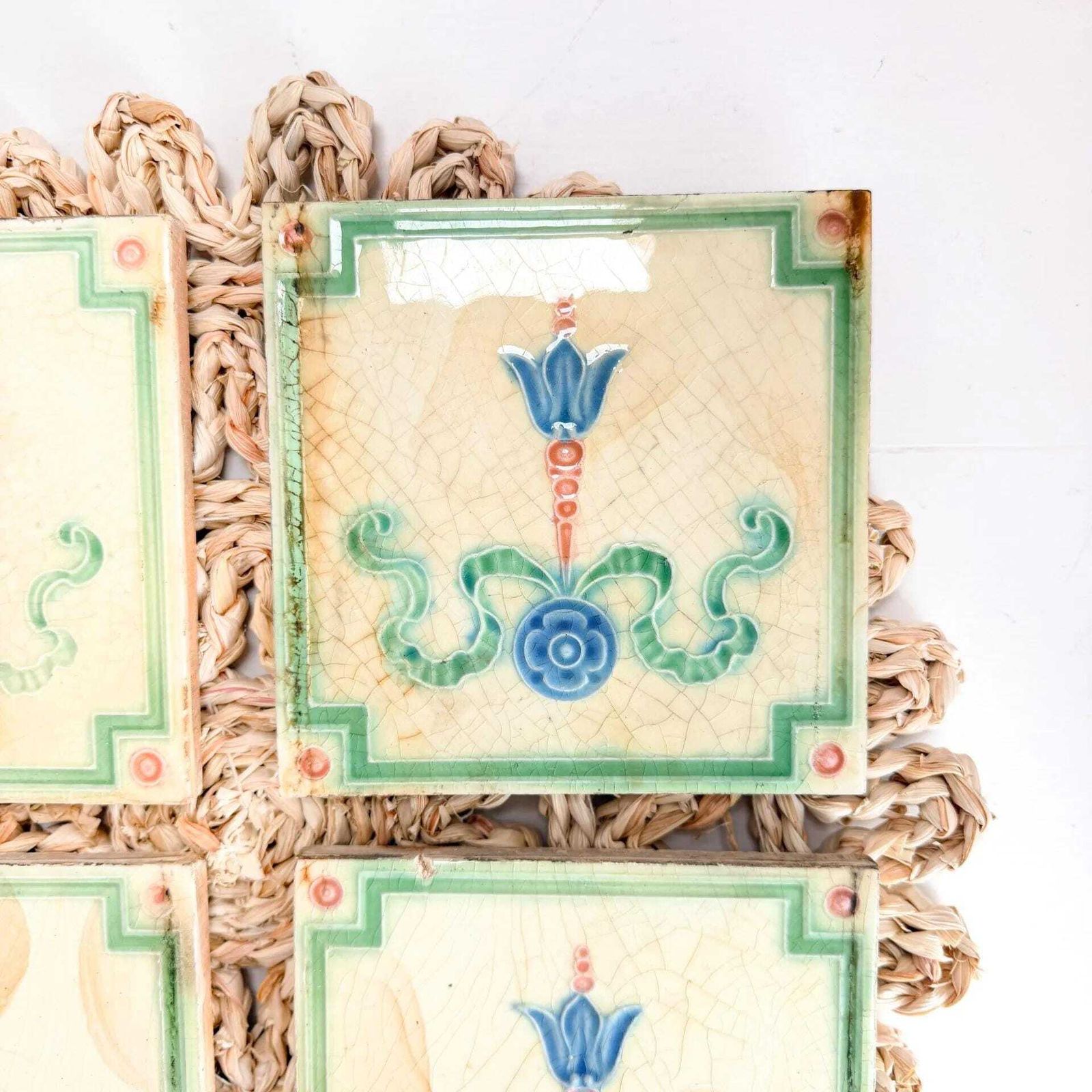 photo furniture Antique Sherwin & Cotton Art Nouveau 6 Inch Ceramic Tiles Set Of 4