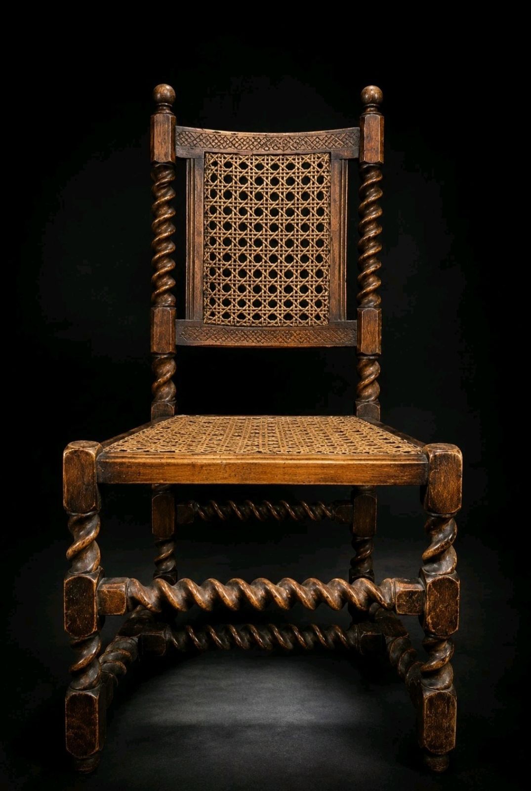 Barley Twist Oak Chair Cane Seat Tudor Revival photo Furniture