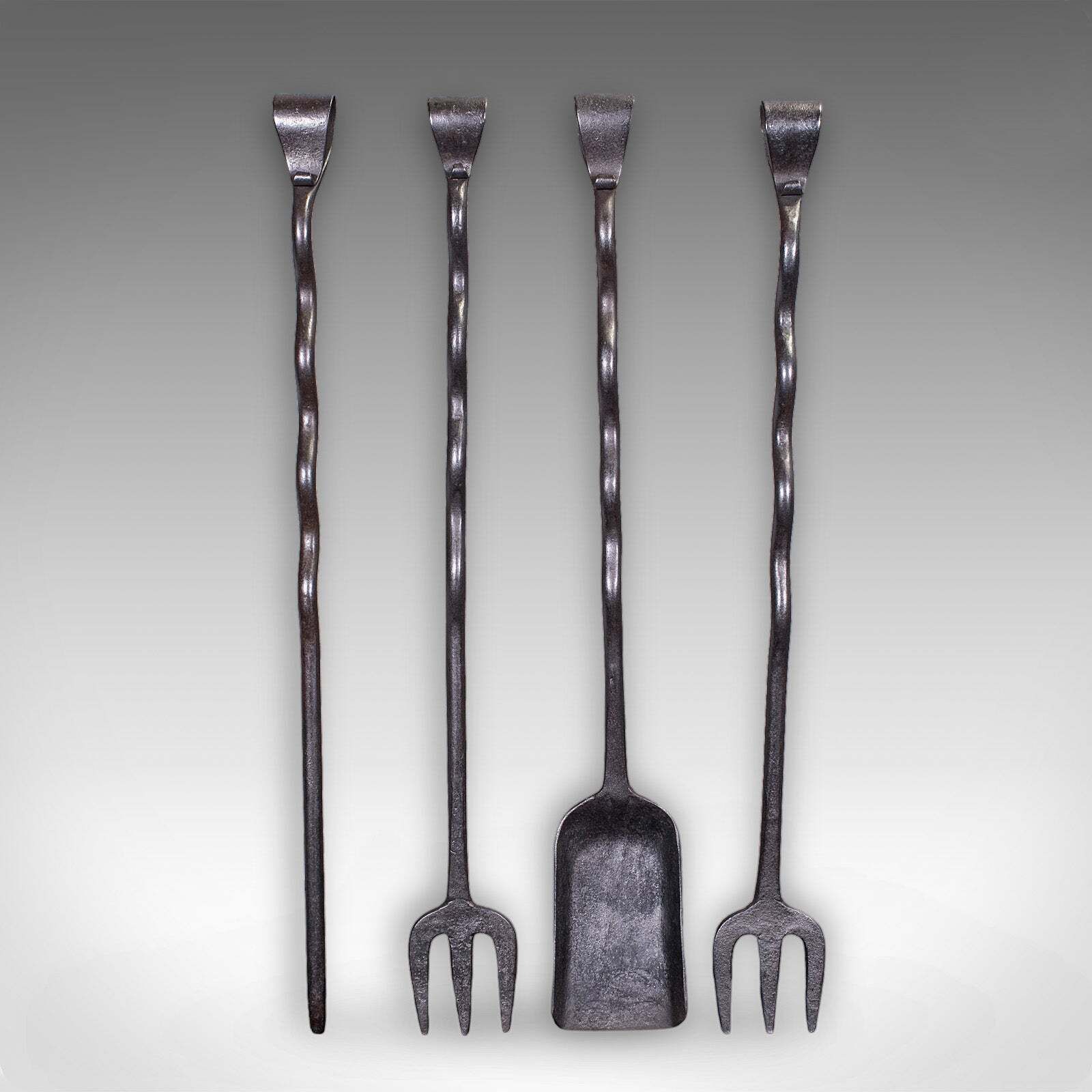4 Antique Country House Inglenook Fire Tools, English, Companion Set, Victorian photo furniture