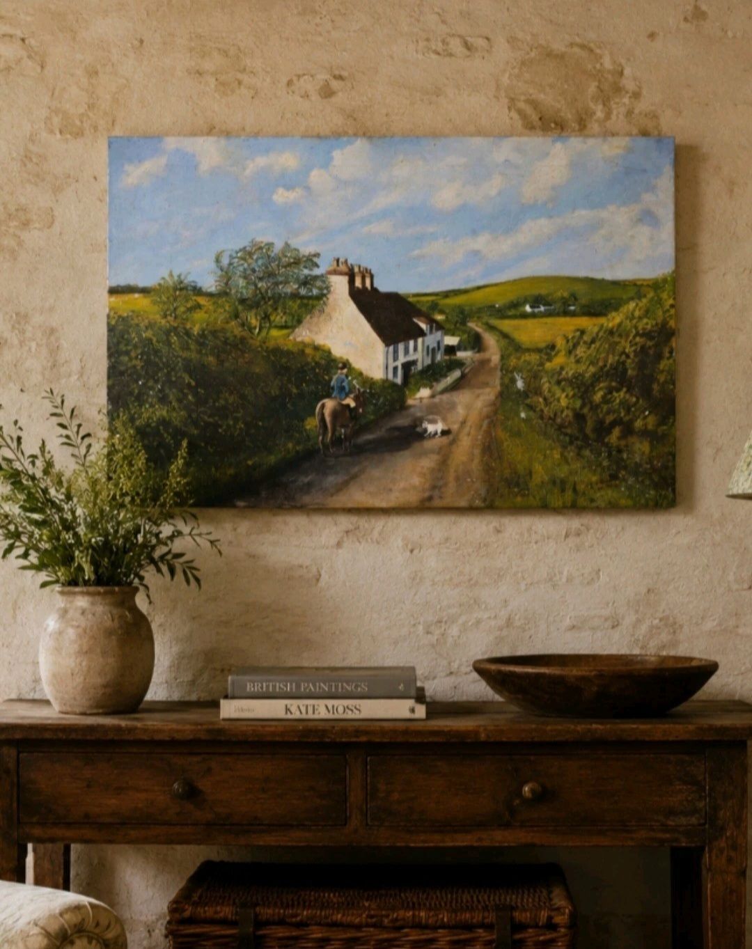 Signed English Cottage Landscape Oil Painting 1985