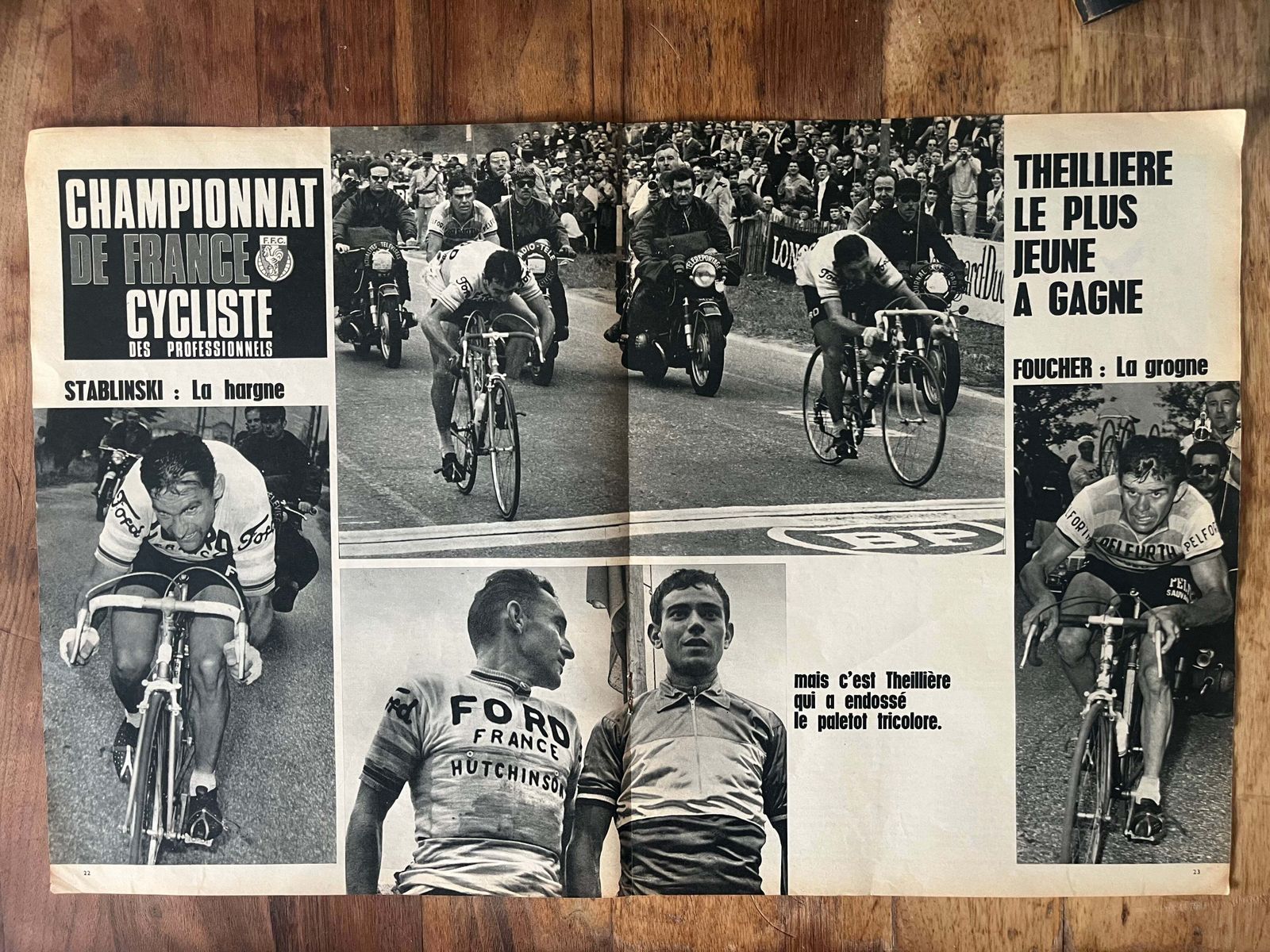 Vintage Tour De France Cycling Print C1966 Jean Stablinkski Jean Claude Theilliere   Unframed photo Art