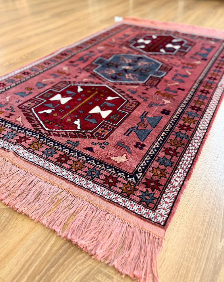 Powder Pink New Turkmenistan Silk Carpet photo furniture
