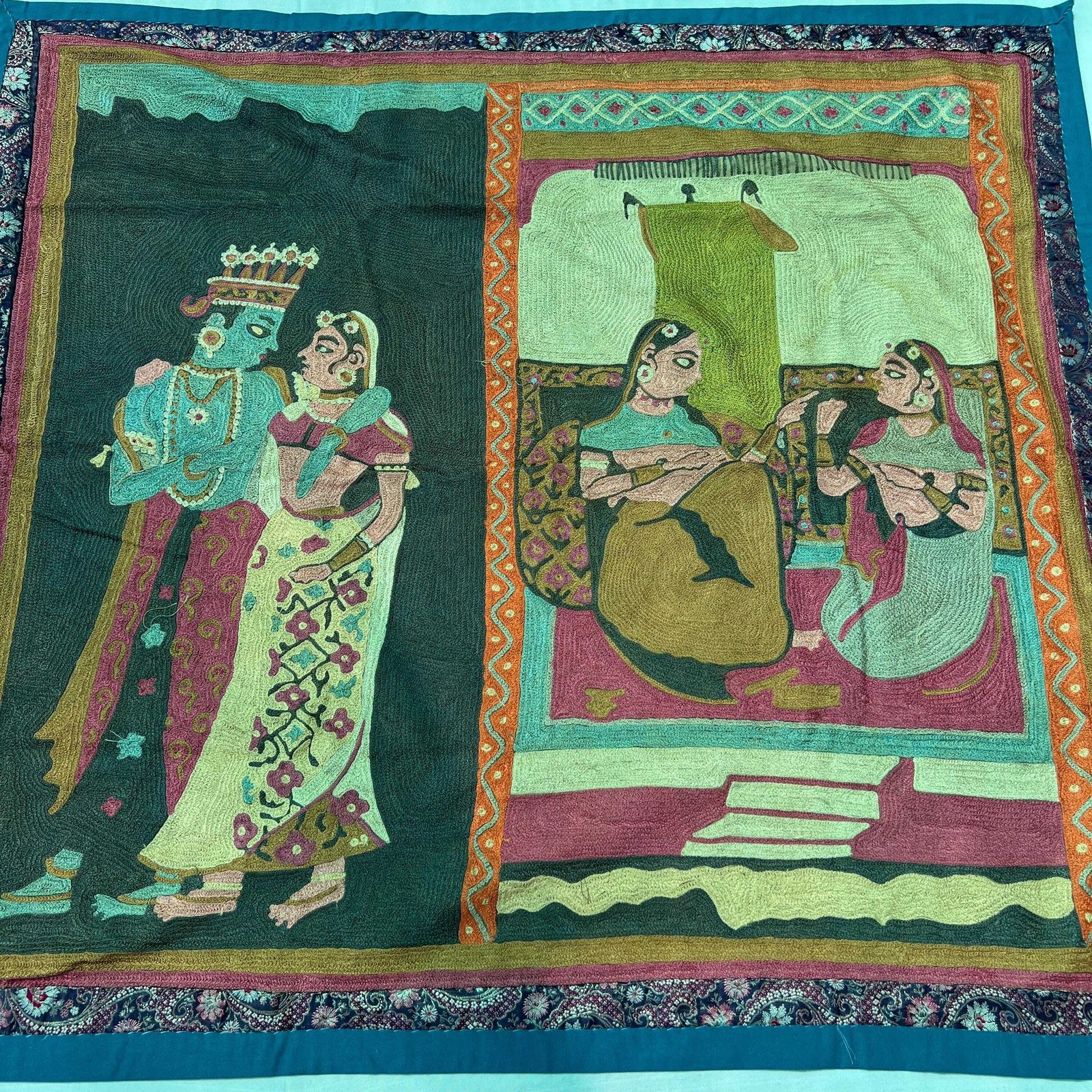 Hand Embroidered Indian Mythology Wall Hanging – Vintage Textile Art Tapestry | Handmade Boho Home Decor photo Art