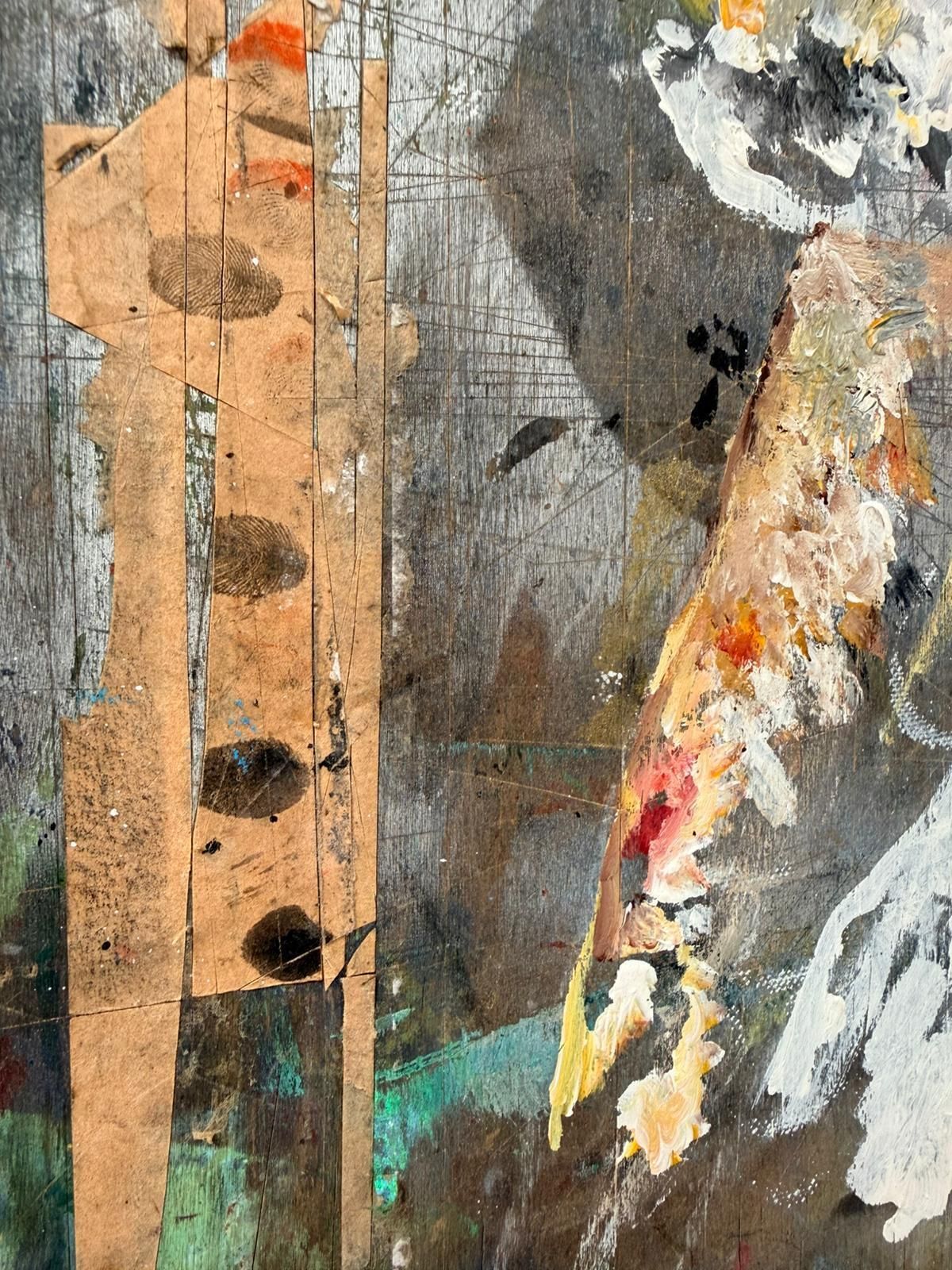photo vintage Original British Mid Century Art School Mixed Media Collage Oil On Board Abstract Signed  0143.