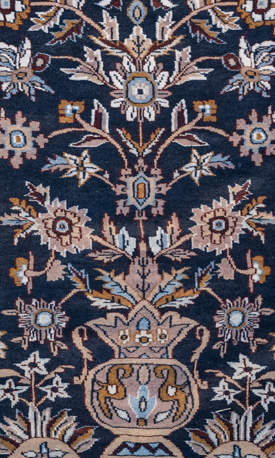 Hand Knotted Navy & Ivory 'Tree Of Life' Rug In 100% Wool Pile photo vinterior