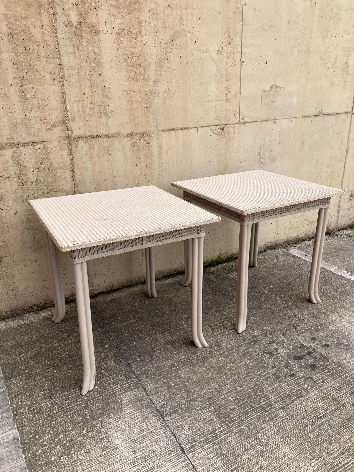 Antique Pair Of End Tables By Lloyd Loom Handmade In England photo vintage