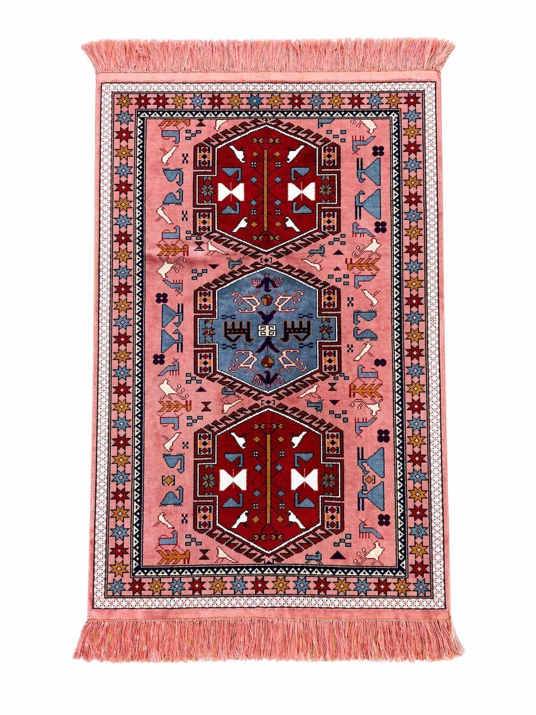Powder Pink New Turkmenistan Silk Carpet photo vinterior