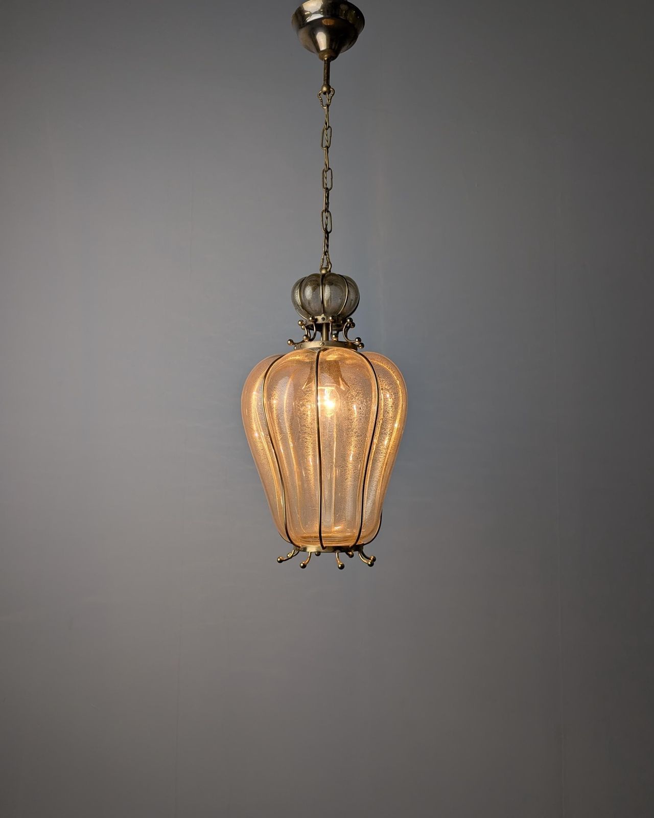 Barovier & Toso Murano Glass Blown Lantern With 24k Gold And Brass, 1960s photo vinterior