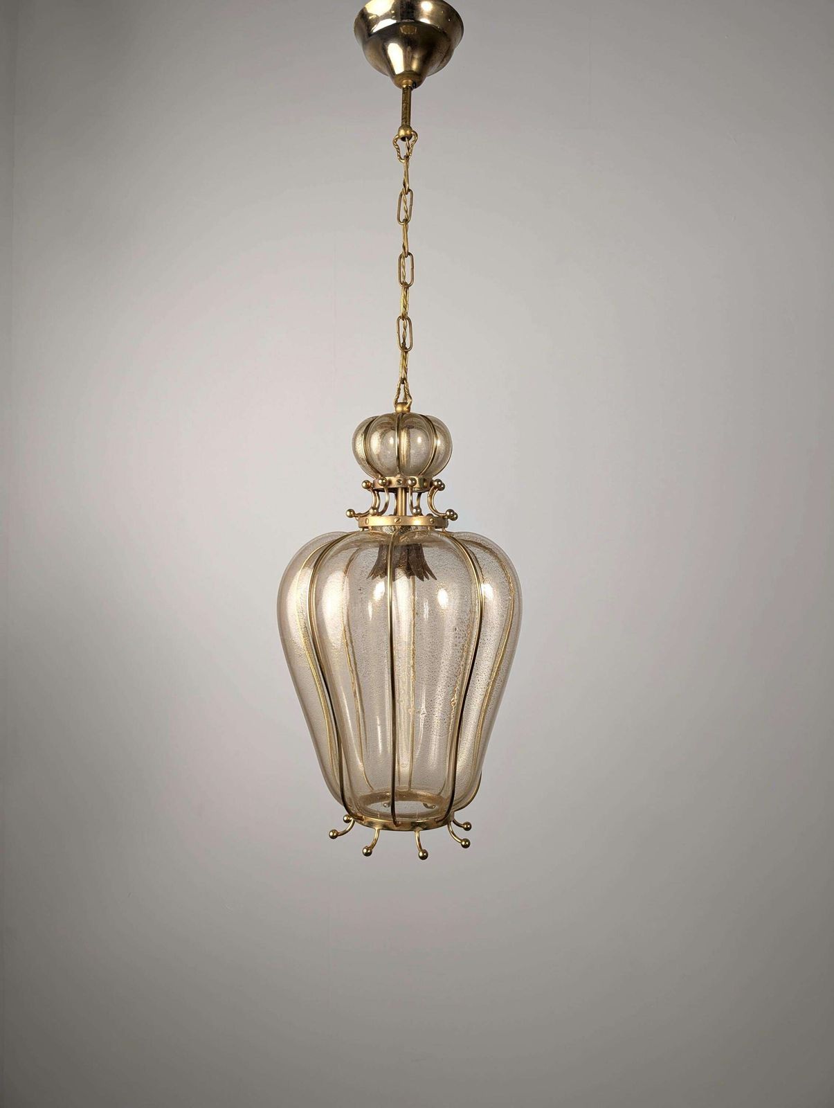 Barovier & Toso Murano Glass Blown Lantern With 24k Gold And Brass, 1960s photo buy