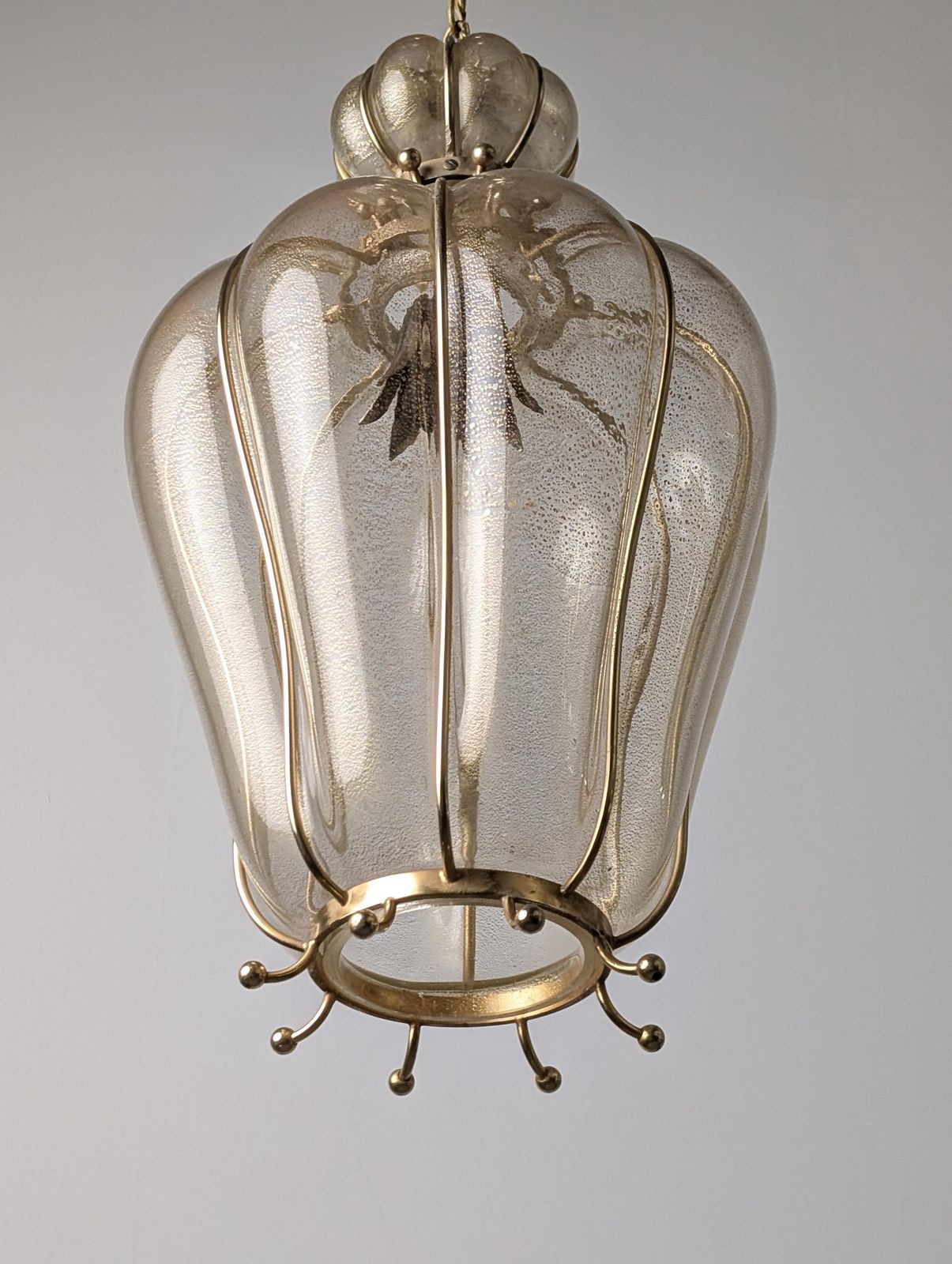 3085.0 Barovier & Toso Murano Glass Blown Lantern With 24k Gold And Brass, 1960s photo