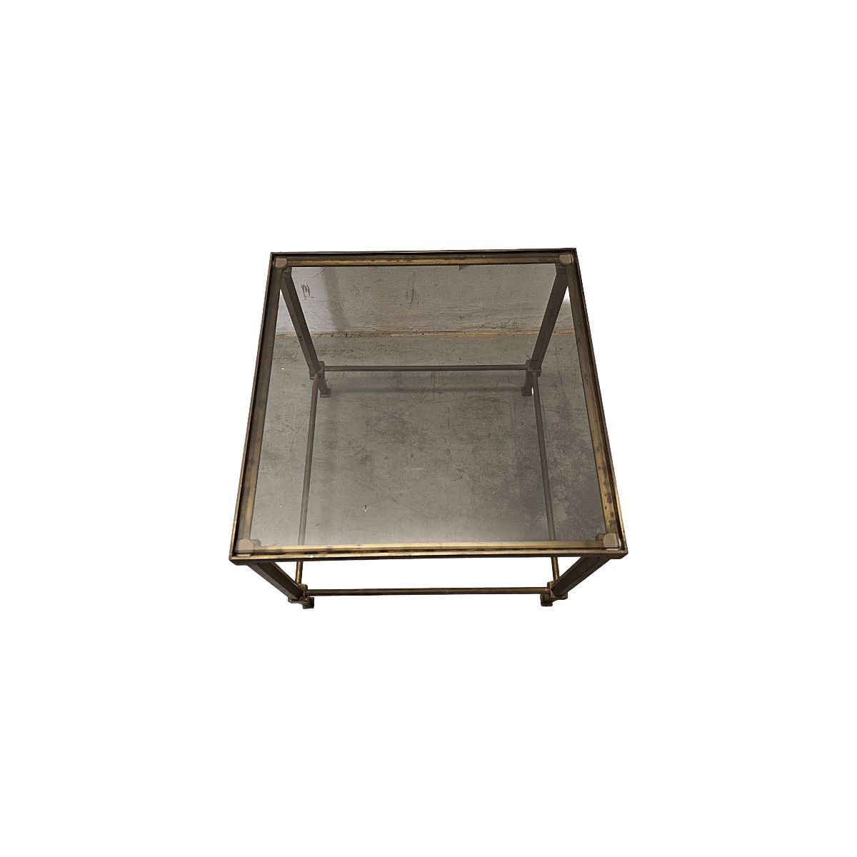 Vintage French Brass Side Table With Glass Top, 1950s photo for sale