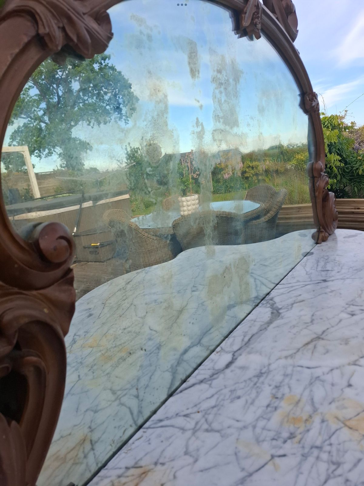 photo buy 18th Century Louis Vx Style Serpentine Marble Top Heavily Carved Hall Table Mirror