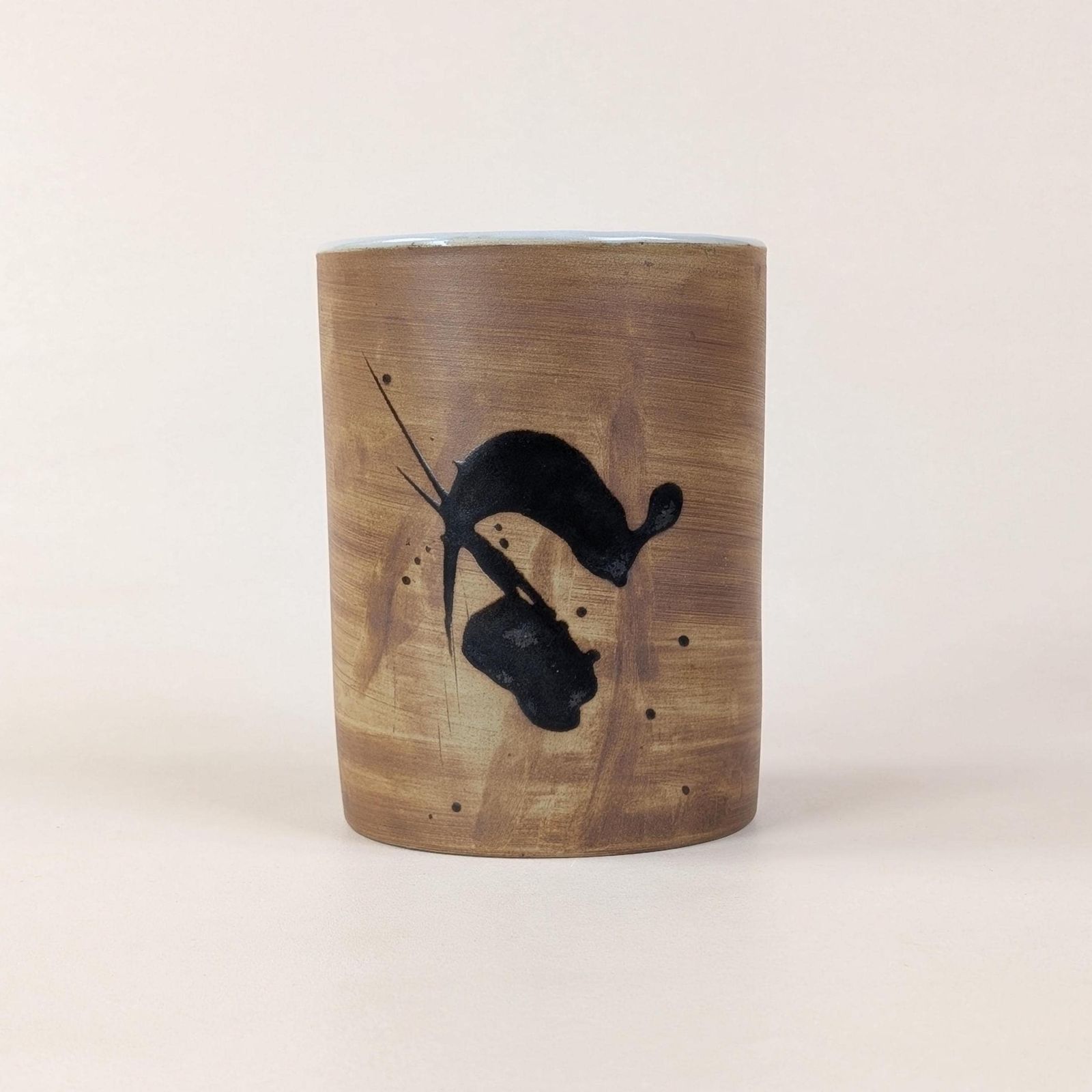 Ceramic Brush Holder, Poterie De La Colombe French Studio Pottery Pen Cup, Abstract Art photo vintage