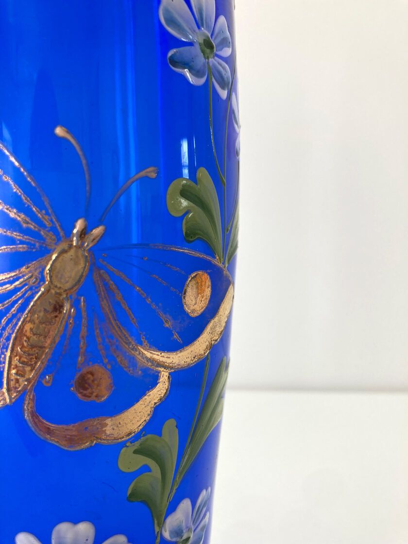 Set Of Blue Glass Vases With Paintings photo Home Decor