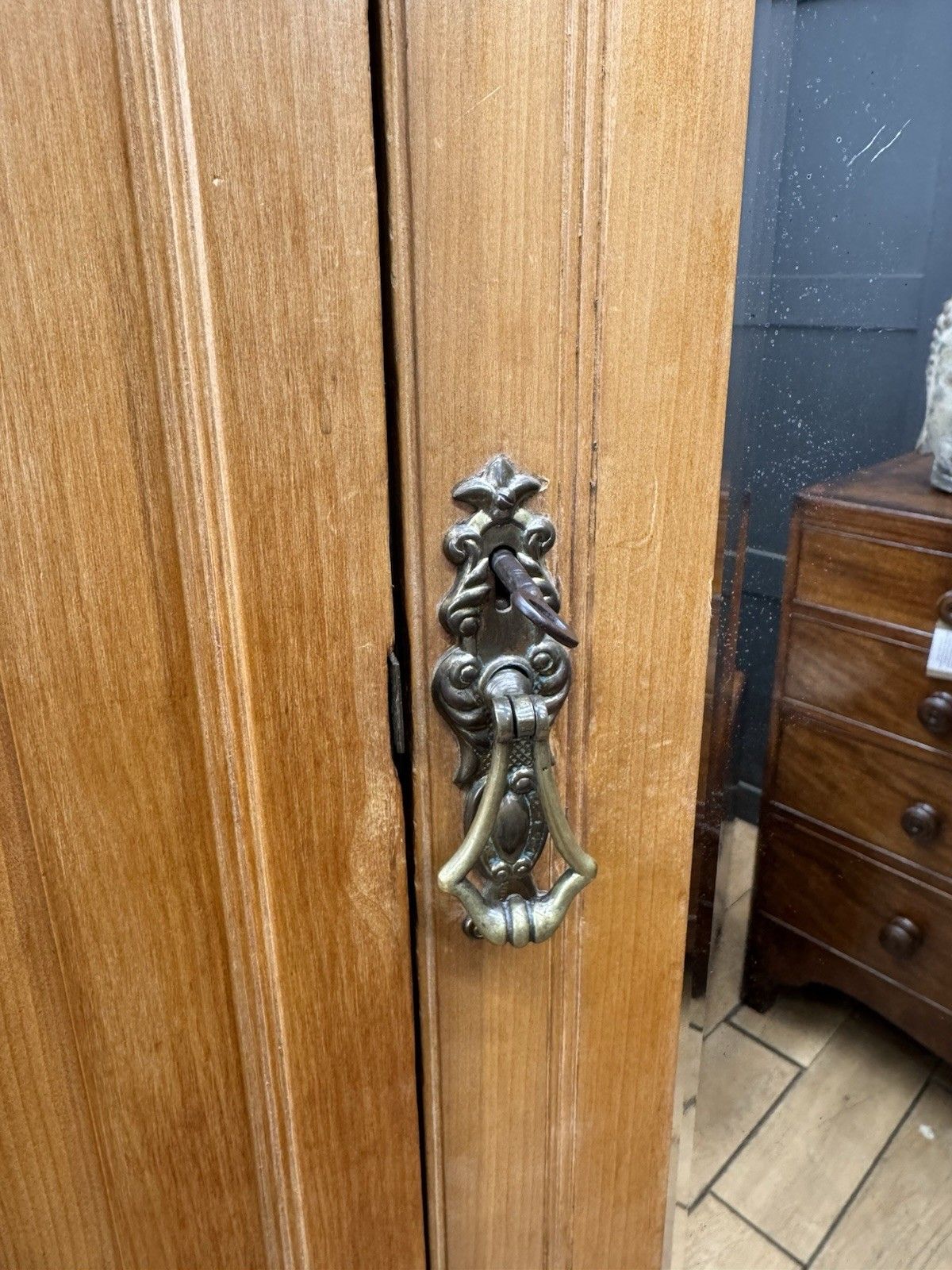 Antique Satinwood Single Wardrobe Mirrored Door Bedroom Storage Drawer photo for sale