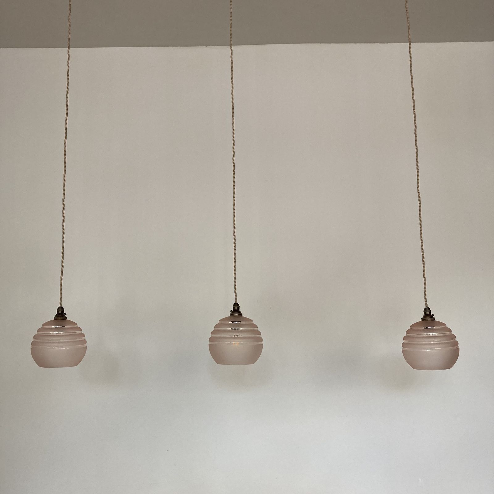 Set Of Three Pink Frosted Ribbed Shades