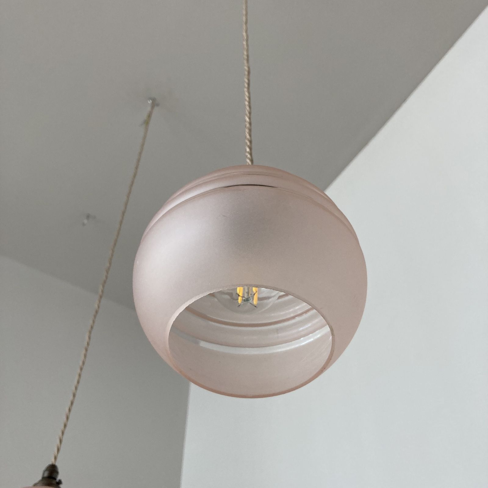 Set Of Three Pink Frosted Ribbed Shades photo Lighting