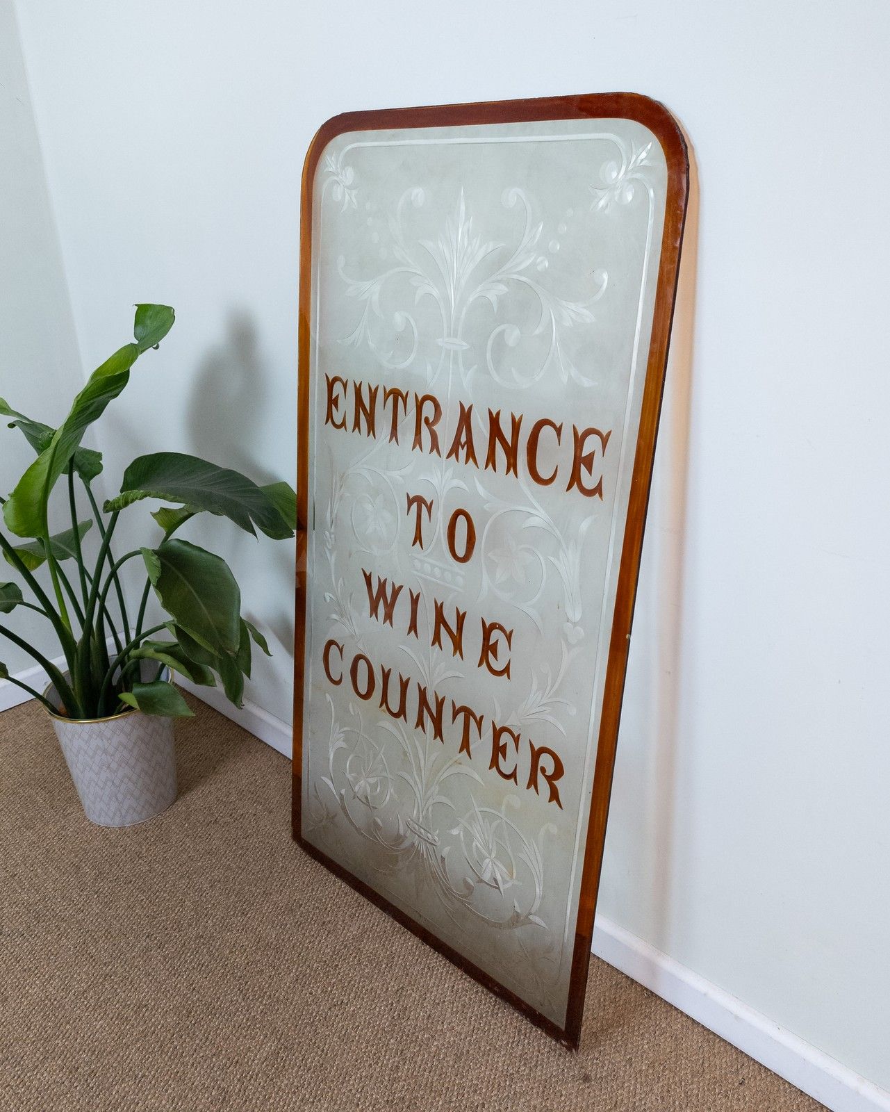 Antique Vintage Glass 'Wine Counter' Bar Glass Sign Window Reclaimed Large 121cm photo furniture