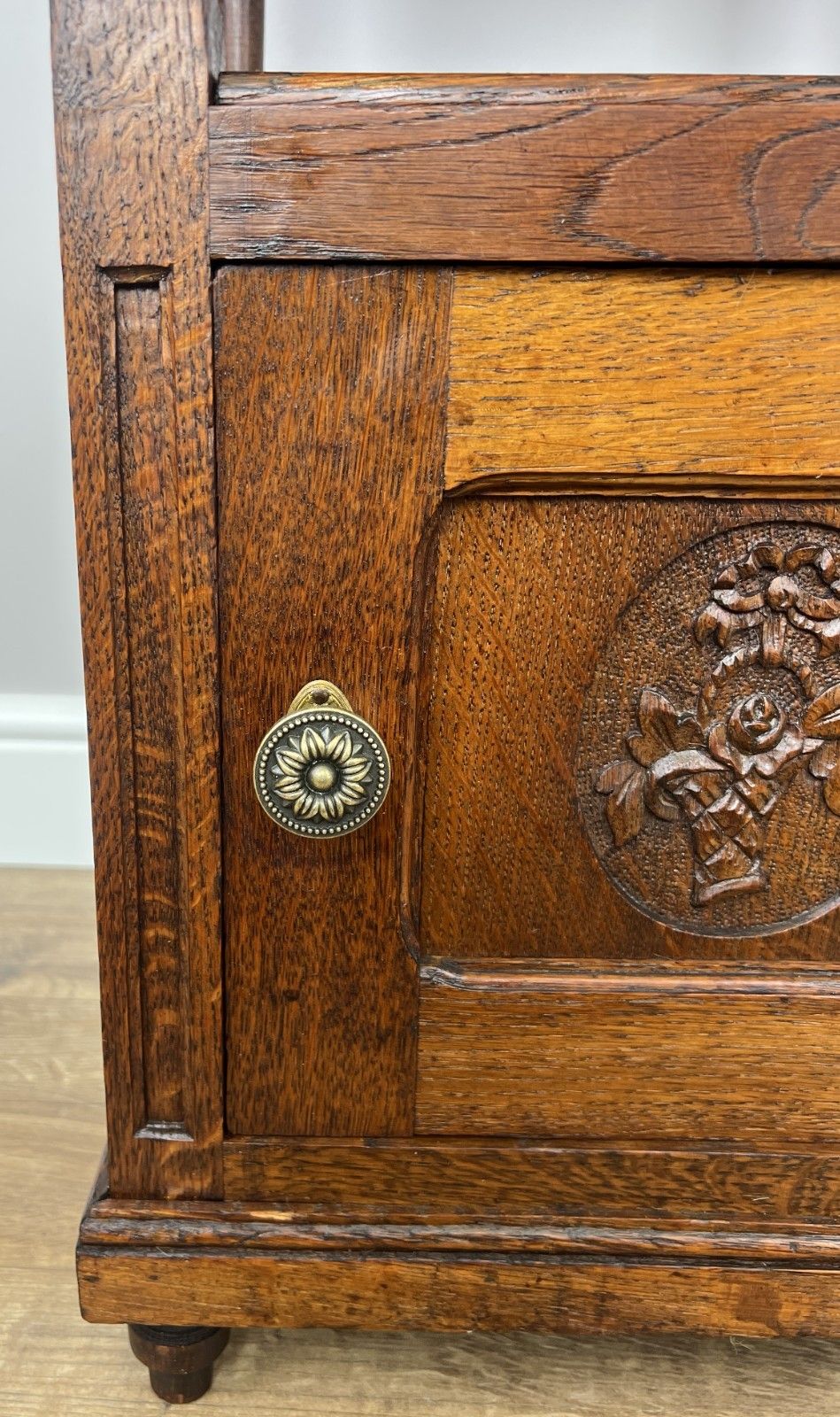 photo furniture Pair Of Bedside Tables Antique French Marble Top Carved Oak Cabinets Lot 6093