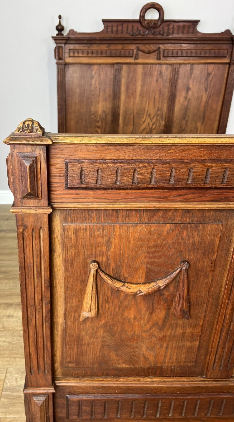 Bed Antique French Style Oak Double Bed Frame Carved Headboard Lot 6094 photo vinterior