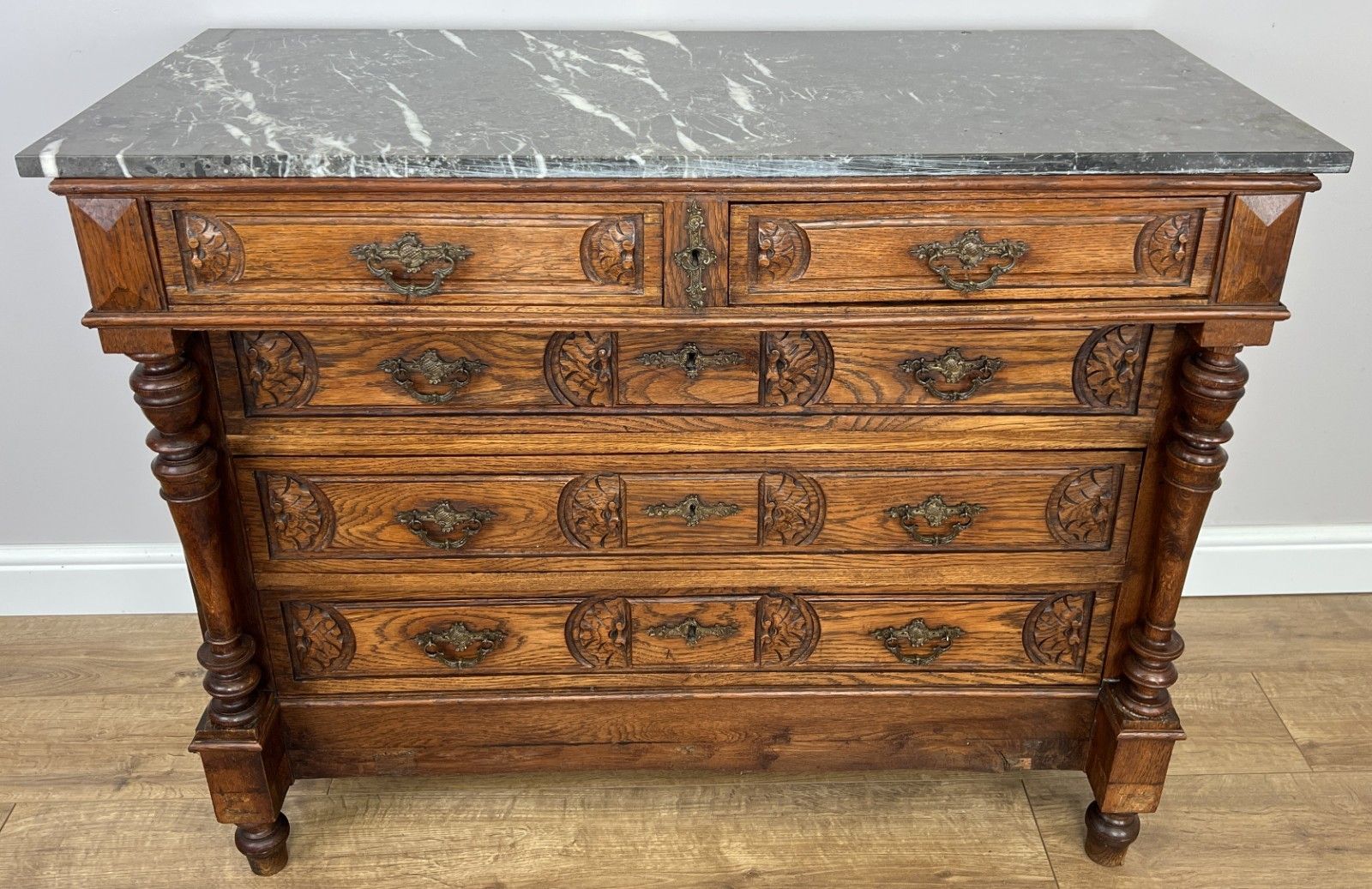 Chest Of Drawers Antique French Style Marble Top Walnut Cabinet Lot 6077
