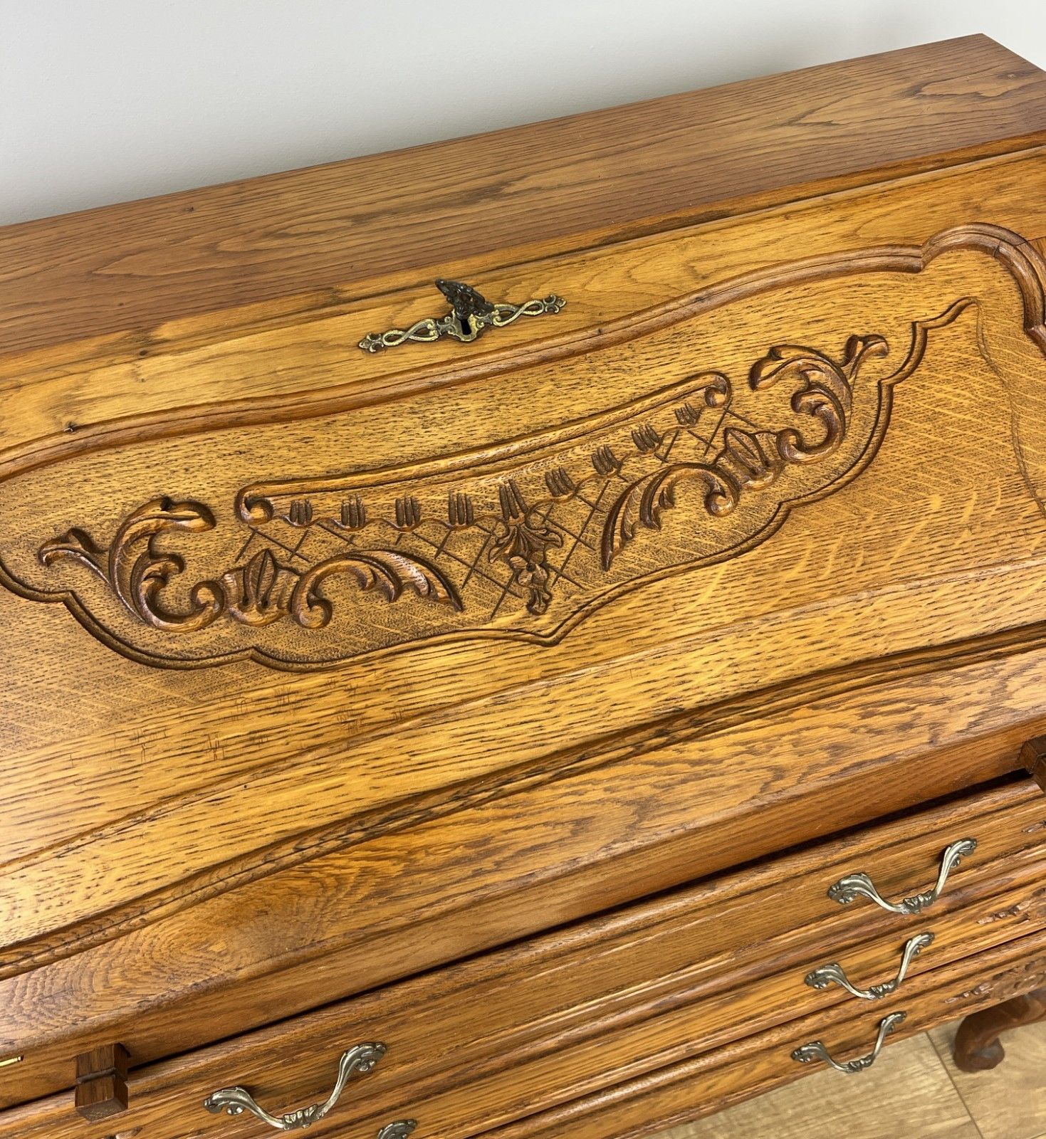 Secretaire Writing Desk Vintage French Style Oak Rare Bureaux Cabinet Lot 6091 photo 399.0