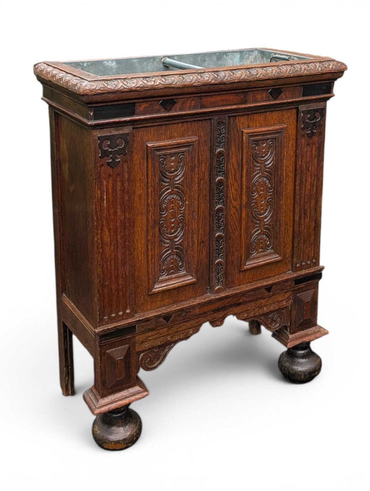photo for sale Antique Oak Umbrella Stand With Zinc Liner, Netherlands Circa 1900